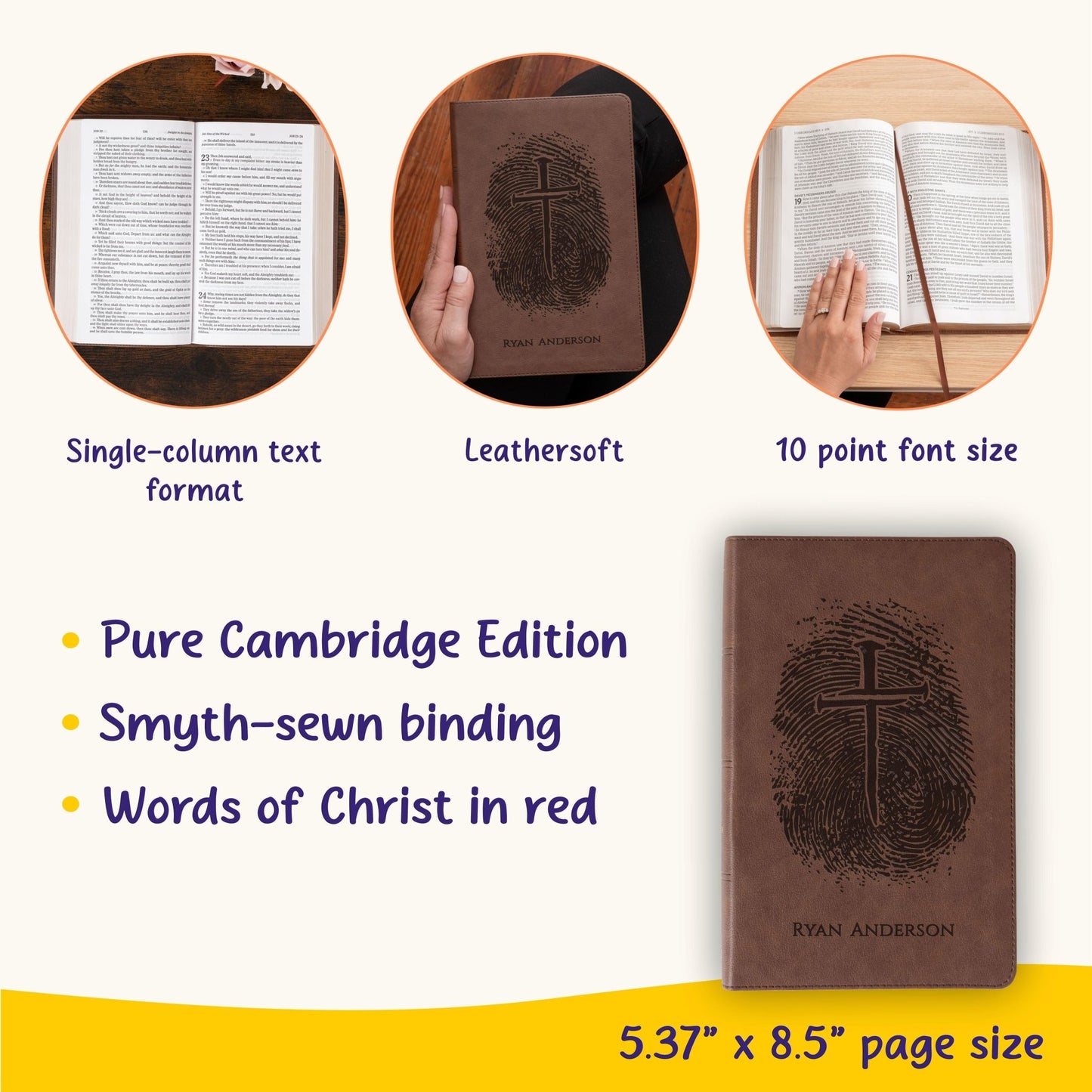 Personalized KJV Bible, Custom Fingerprint & Cross Design with Name Engraved, Single - Column Bible, Gift for Baptism, Wedding, Confirmation - Religious Books - Aylev