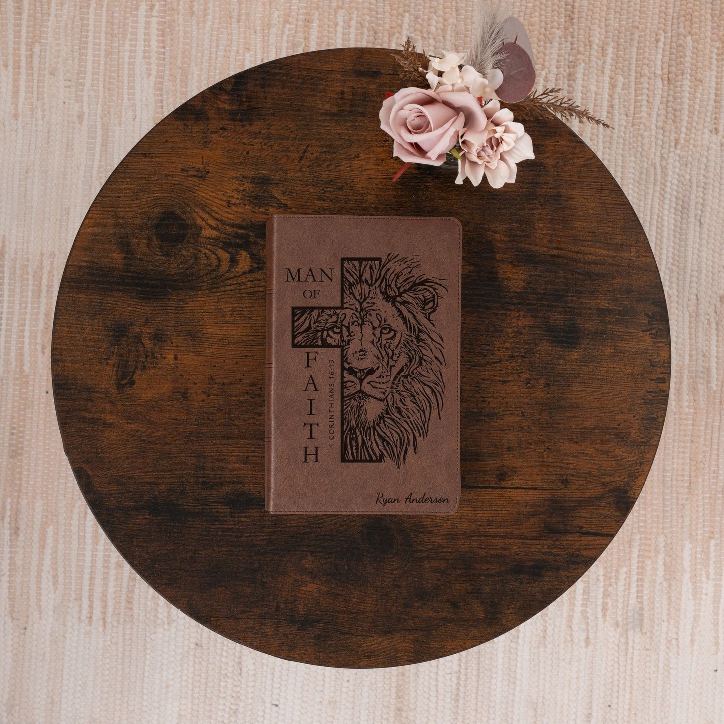 Personalized KJV Single - Column Bible, Custom Bible Engraved Name, Man of Faith Lion Design, Christian Gift, Baptism Gift, Bible Gift for Him - Religious Books - Aylev