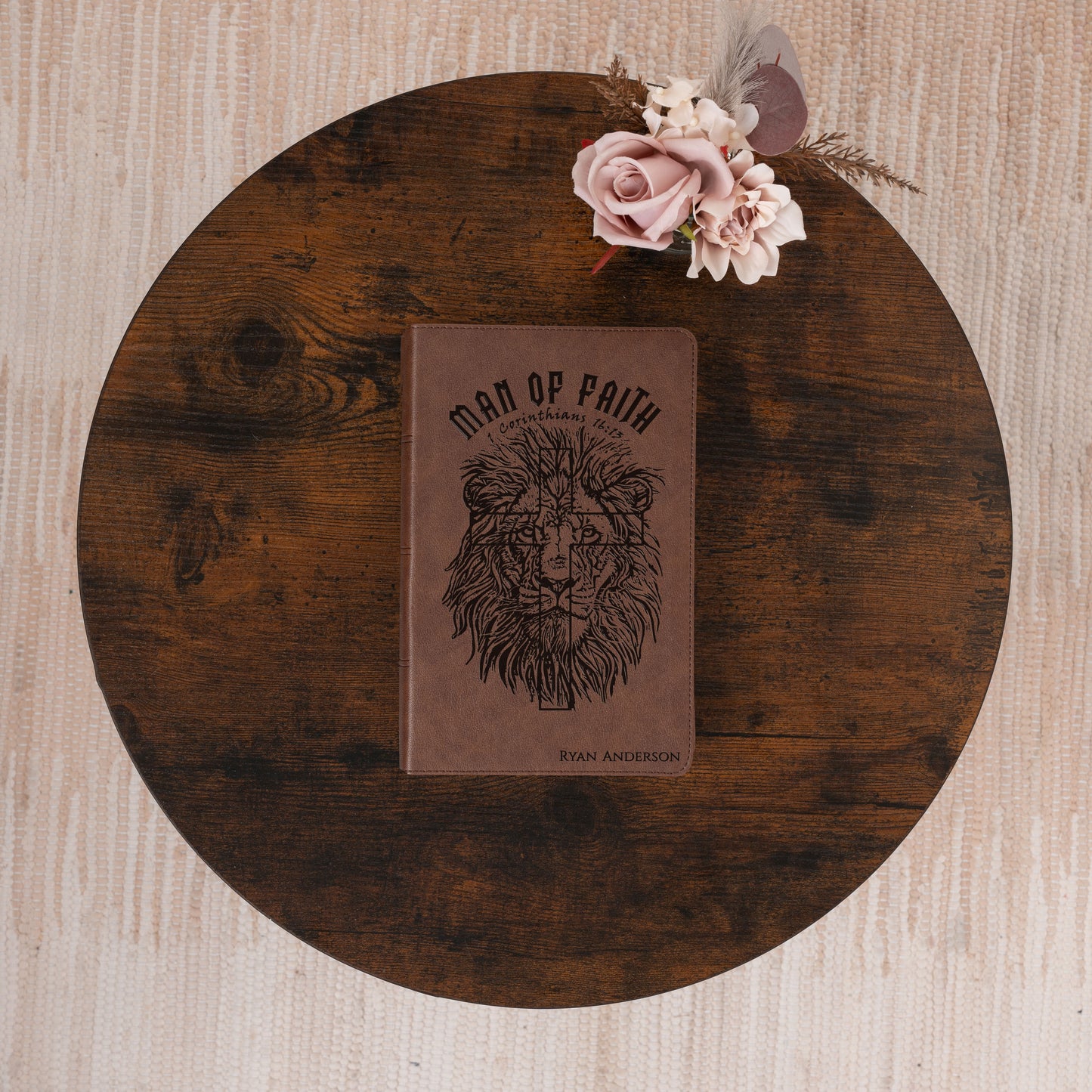 Personalized KJV Single-Column Bible, Custom Bible Engraved Name, Man of Faith Lion Design, Christian Gift, Baptism Gift, Bible Gift for Him