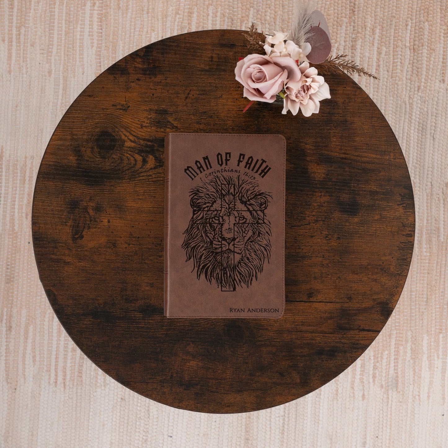 Personalized KJV Single - Column Bible, Custom Bible Engraved Name, Man of Faith Lion Design, Christian Gift, Baptism Gift, Bible Gift for Him - Religious Books - Aylev