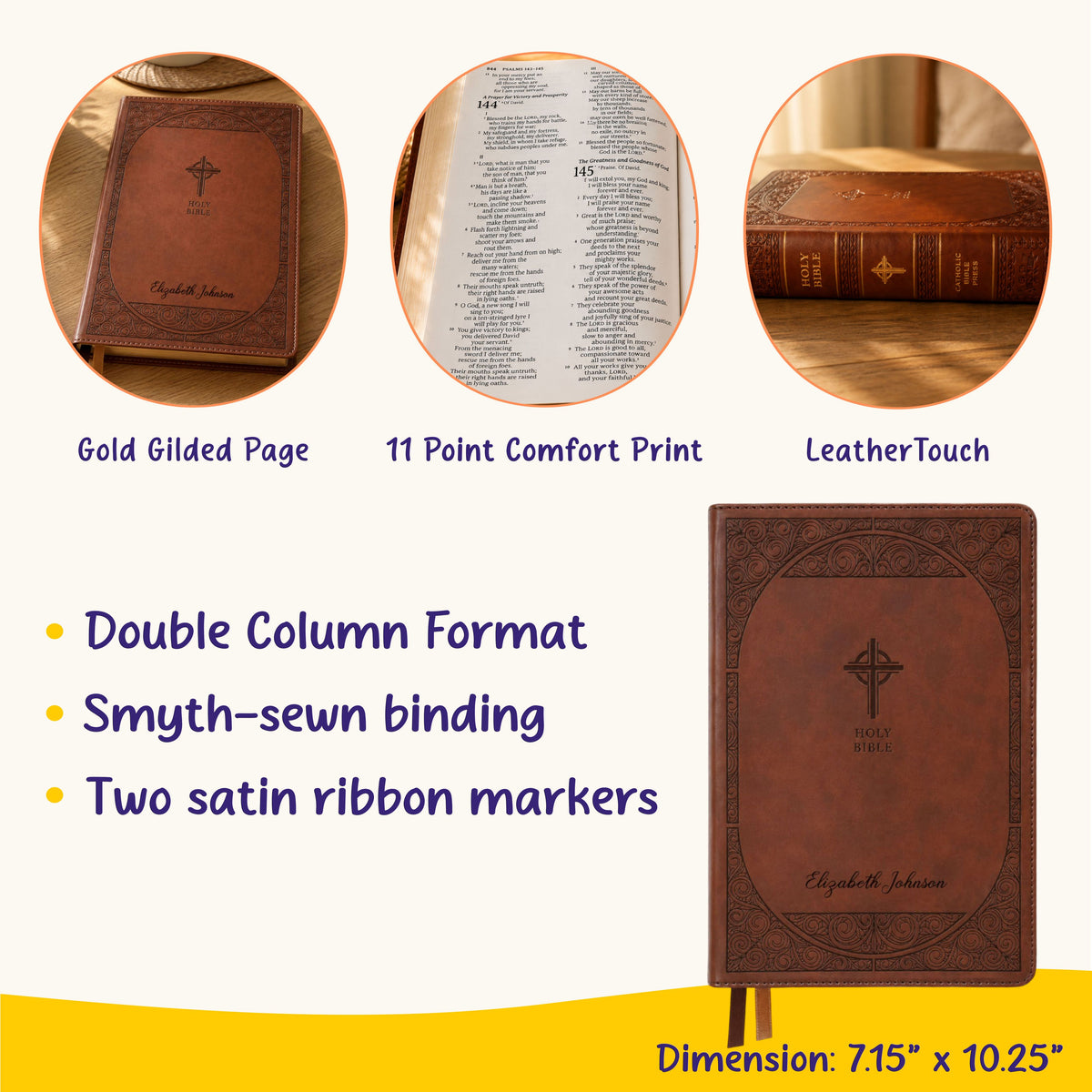 Personalized NABRE Catholic Bible, Large Print Custom Engraved Name Bible, Catholic Baptism Confirmation Gift for Men and Women