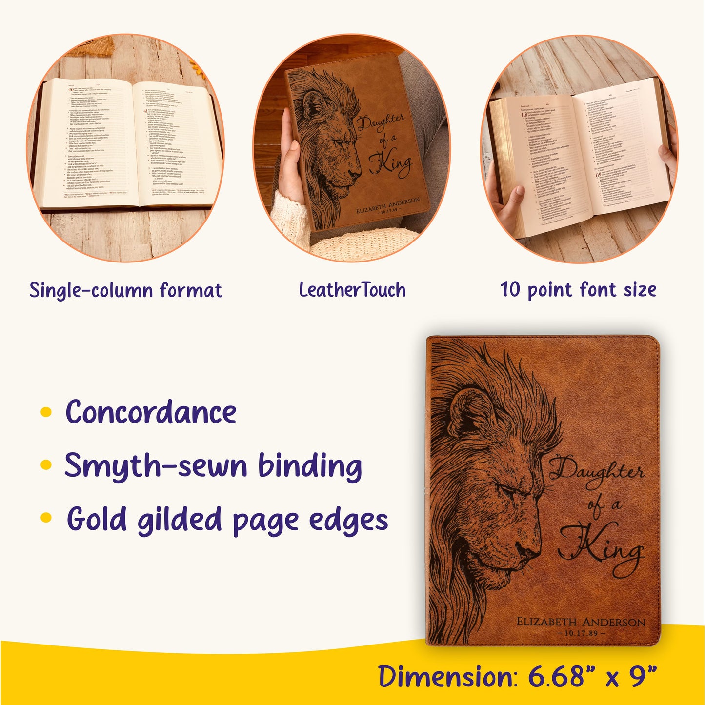 Personalized CSB Wide-Margin Bible, Daughter of a King Lion Design, Custom Engraved Name, Christian Gift, Baptism Gift, Bible Gift for Her