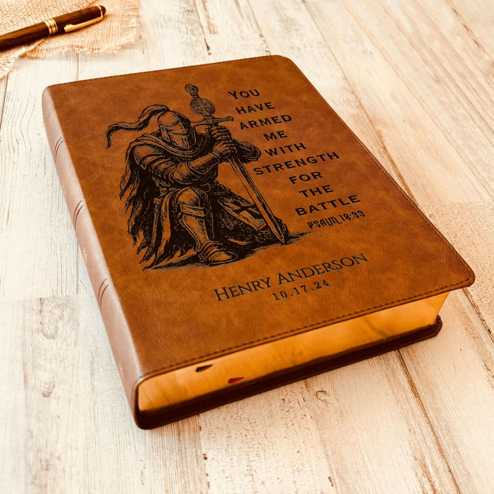 Personalized Bible for Men, CSB Wide-Margin, Customized Bible Engraved Name, Knight Warrior Design, Christian Gift, Bible Gifts for Him