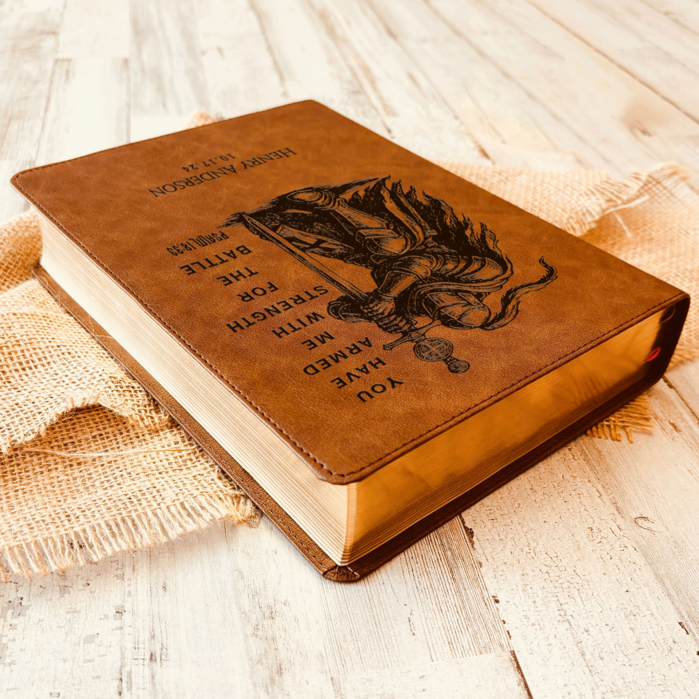 Personalized Bible for Men, CSB Wide-Margin, Customized Bible Engraved Name, Knight Warrior Design, Christian Gift, Bible Gifts for Him