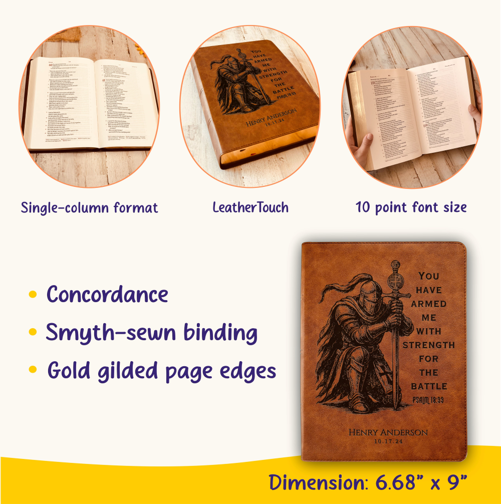 Personalized Bible for Men, CSB Wide-Margin, Customized Bible Engraved Name, Knight Warrior Design, Christian Gift, Bible Gifts for Him