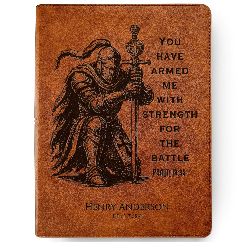 Personalized Bible for Men, CSB Wide-Margin, Customized Bible Engraved Name, Knight Warrior Design, Christian Gift, Bible Gifts for Him