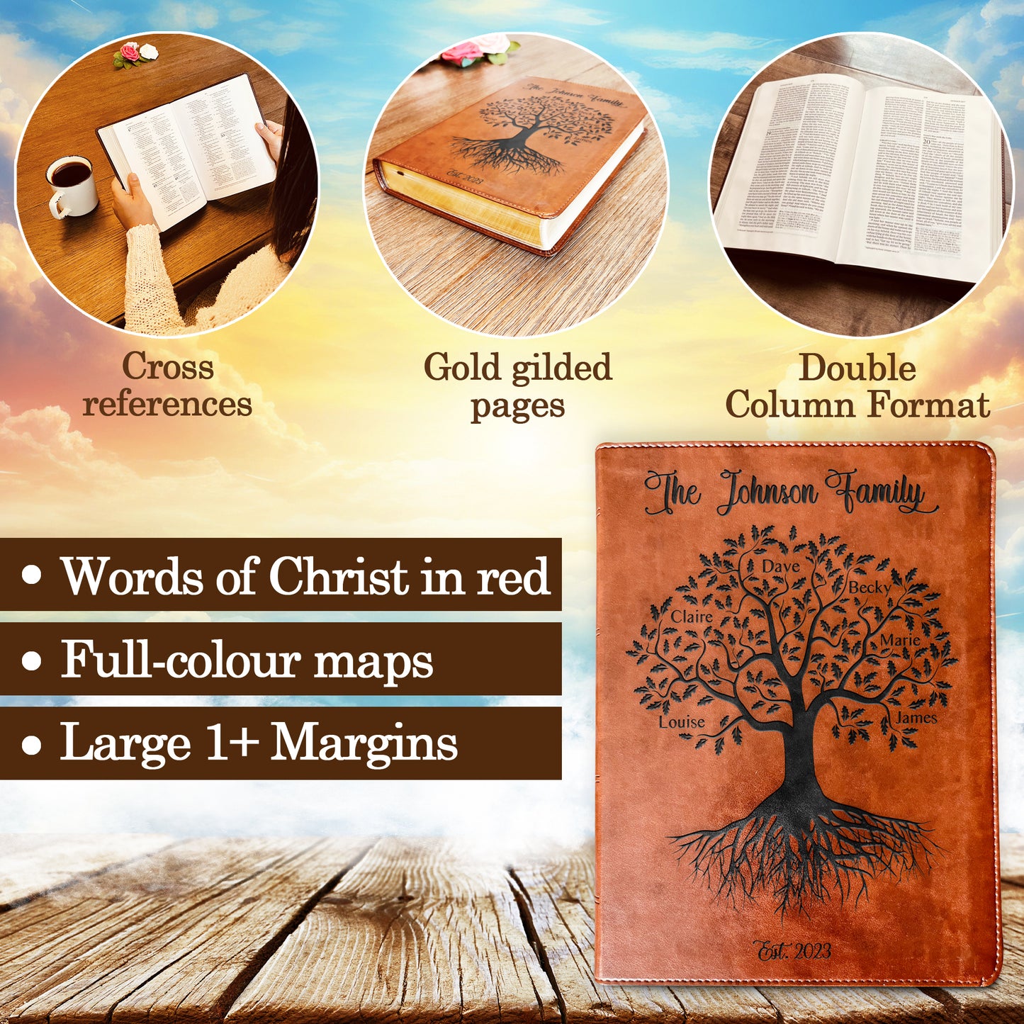 Personalized Family Bible | Custom ESV Family Bible | Engraved Family Bible Wedding Bible Christian Gifts Family Tree Bible for Wedding - Aylev