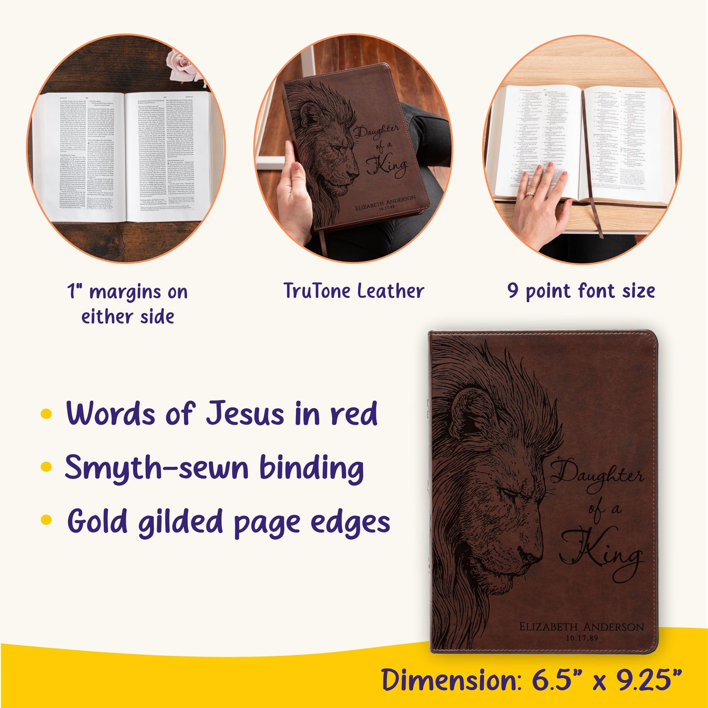 Personalized ESV Wide-Margin Bible, Daughter of a King Lion Design, Custom Engraved Name, Christian Gift, Baptism Gift, Bible Gift for Her