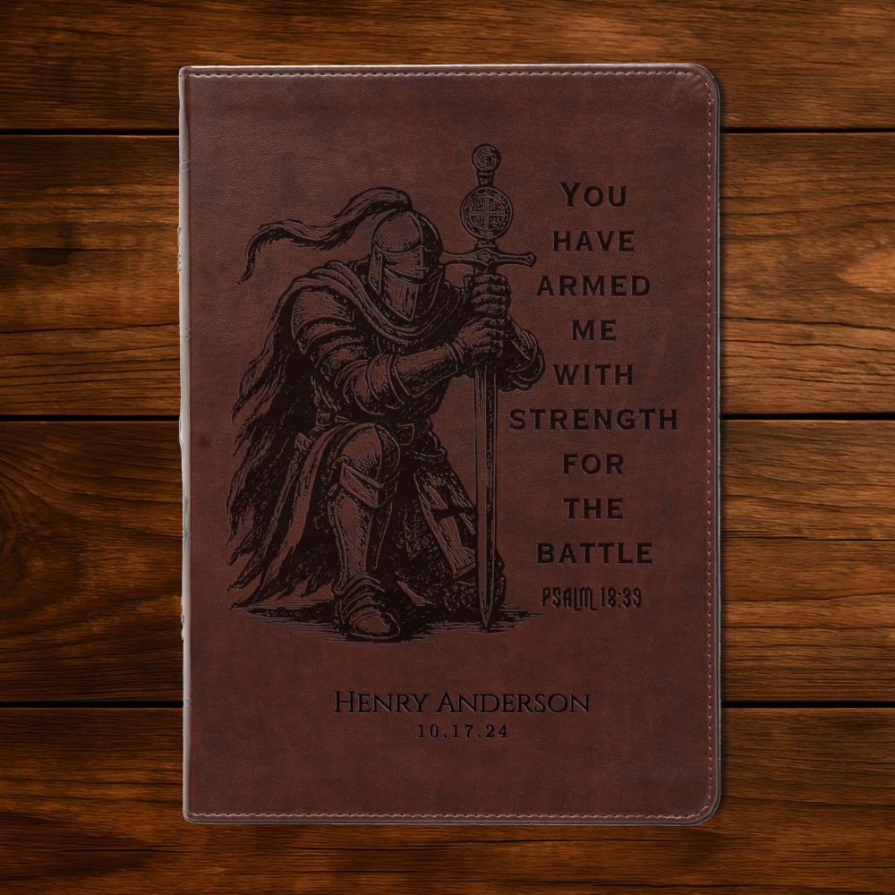 Personalized Bible for Men, ESV Wide Margin, Customized Bible Engraved Name, Knight Warrior Design, Christian Gift, Bible Gifts for Him