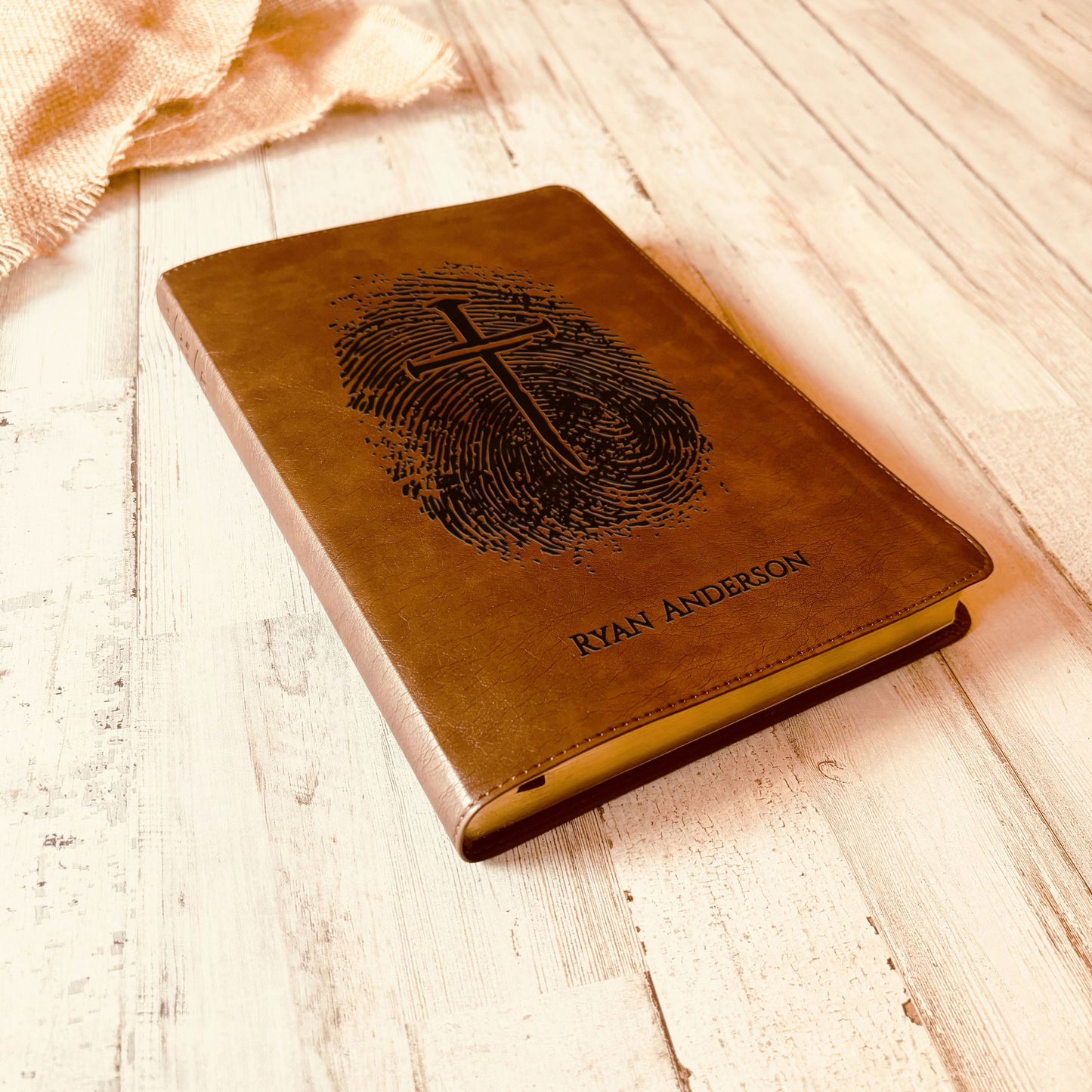 Personalized NLT Bible, Custom Engraved Fingerprints & Cross Bible with Name, NLT Large Print Bible, Gift for Baptism, Wedding, Confirmation