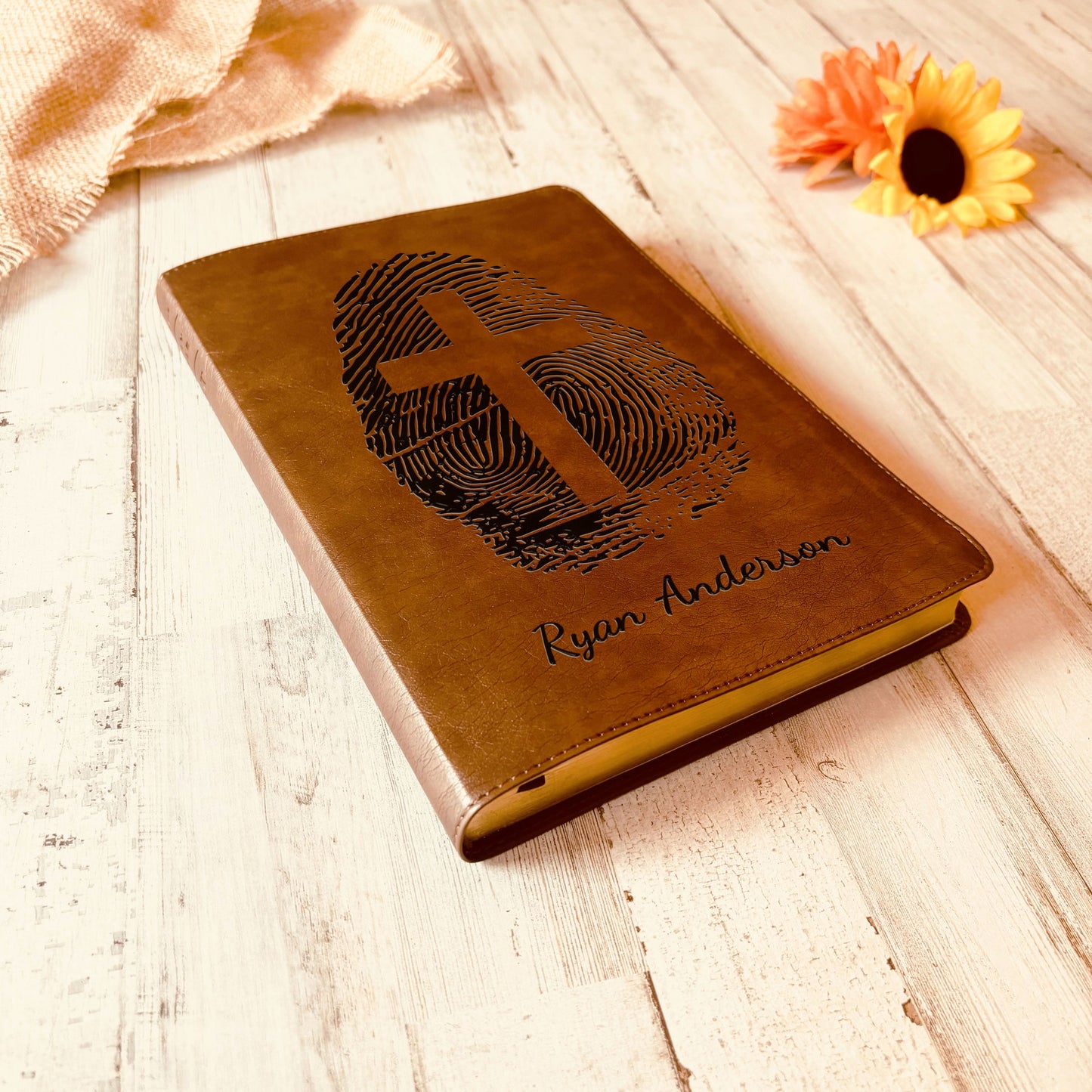 Personalized NLT Bible, Custom Engraved Fingerprints & Cross Bible with Name, NLT Large Print Bible, Gift for Baptism, Wedding, Confirmation