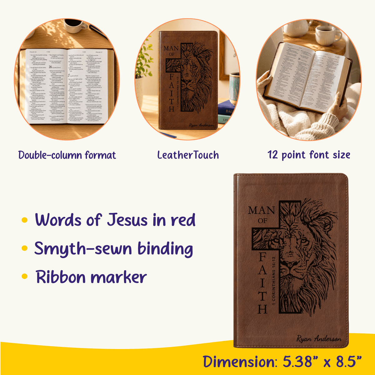 Personalized NLT Giant Print Bible, Custom Engraved Name, Filament Enabled New Living Translation, Christian Baptism Gift for men - Religious Books - Aylev