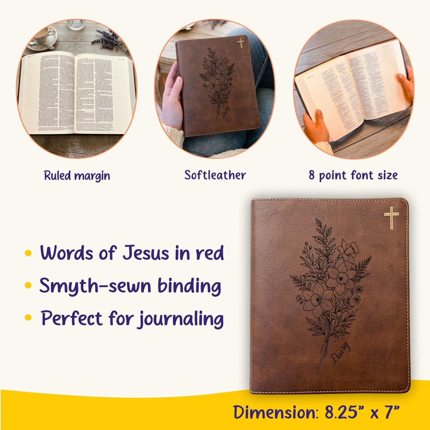 Personalized NIV Journaling Bible, Wide Margin Red Letter Bible, Custom Engraved Name, December Birth Flower, Christian Gift for Women - Religious Books - Aylev