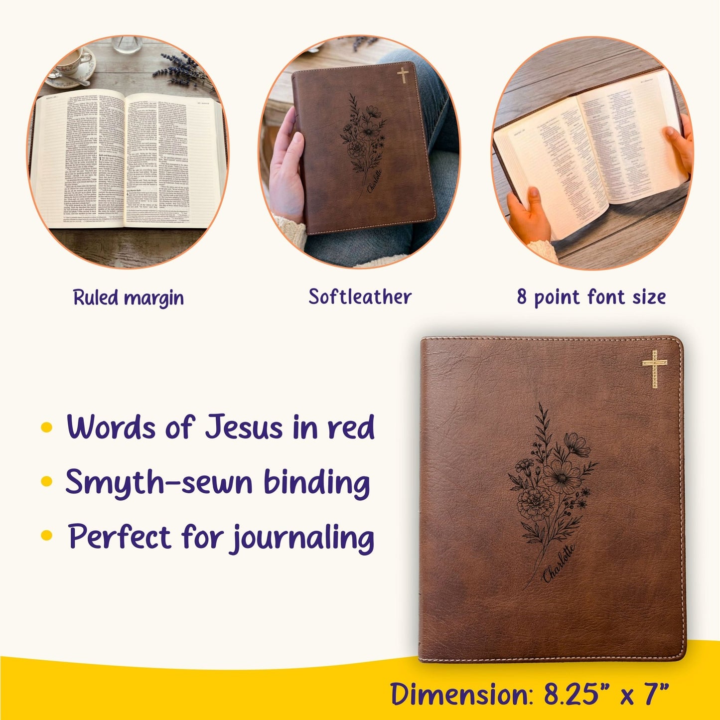 Personalized NIV Journaling Bible, Wide Margin Red Letter Bible, Custom Engraved Name, October Birth Flower, Christian Gift for Women - Religious Books - Aylev