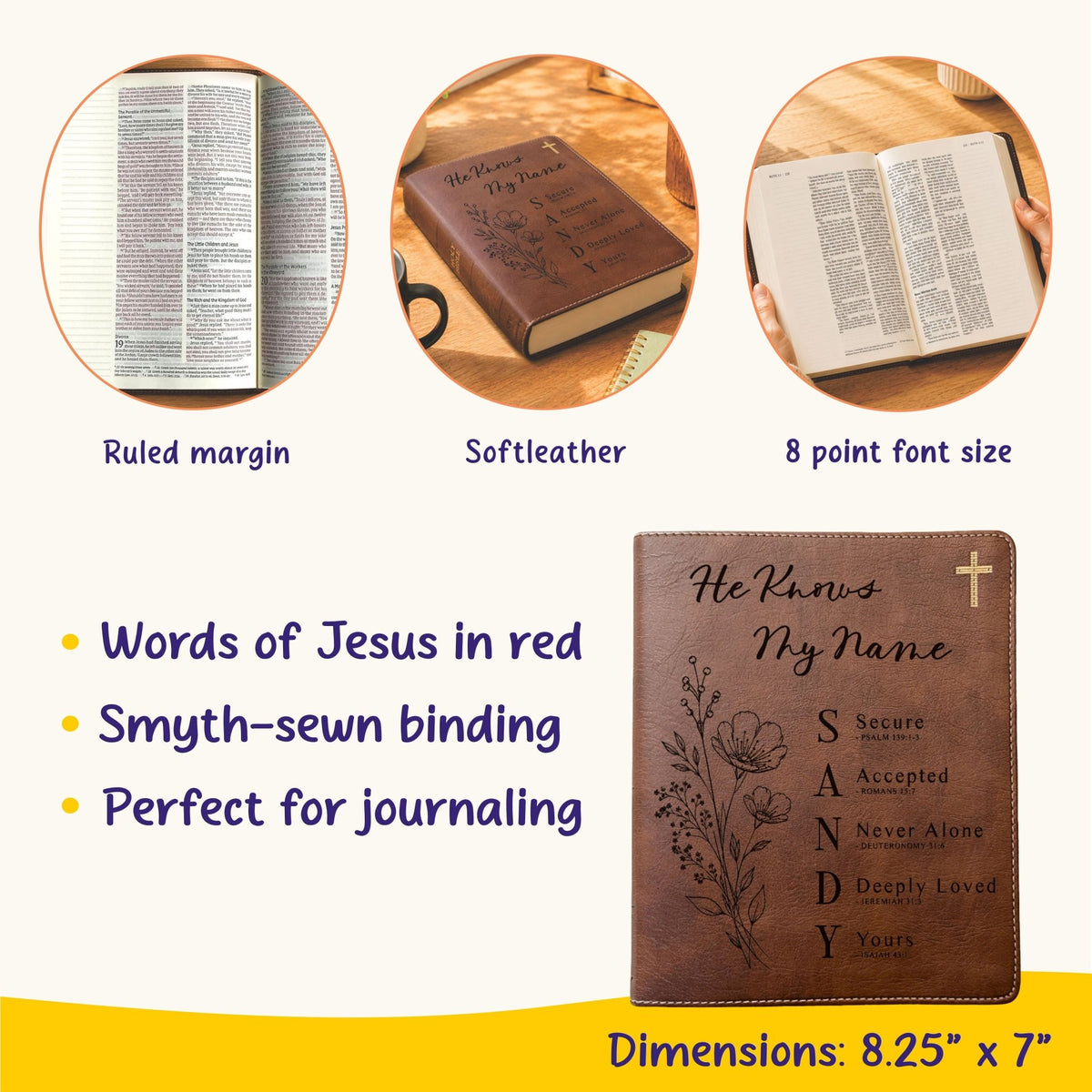 Personalized NIV Journaling Bible, Red Letter, Custom Engraved Acrostic Name with Verse Reference, Floral Design, Bible Gift for Her - Religious Books - Aylev