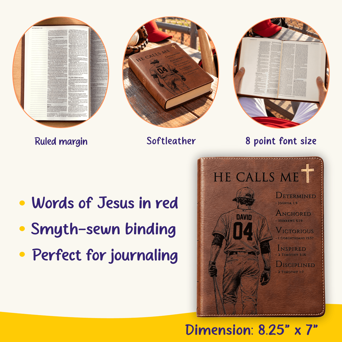 Personalized NIV Journaling Bible, Custom Engraved Acrostic Name with Verse Reference, Christian Sports Gift for Baseball Players - Religious Books - Aylev