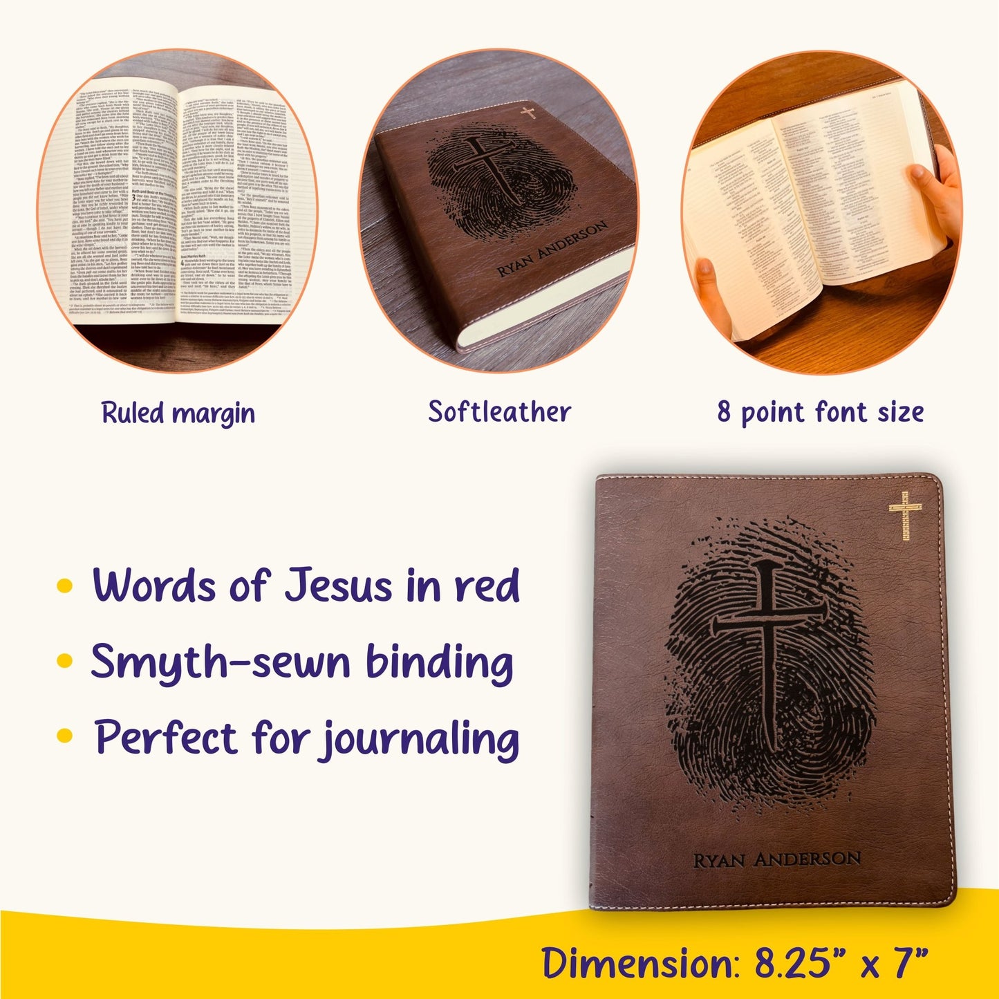 Personalized NIV Bible, Custom Engraved Fingerprint & Cross Bible with Name, NIV Journaling Bible, Gift for Baptism, Wedding, Confirmation - Religious Books - Aylev