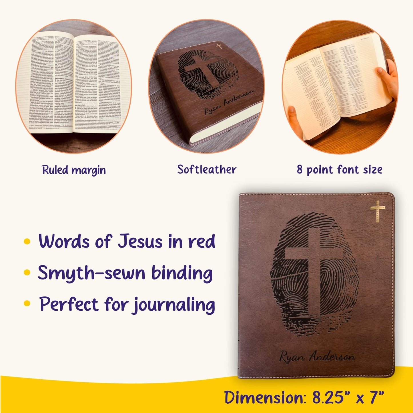 Personalized NIV Bible, Custom Engraved Fingerprint & Cross Bible with Name, NIV Journaling Bible, Gift for Baptism, Wedding, Confirmation - Religious Books - Aylev