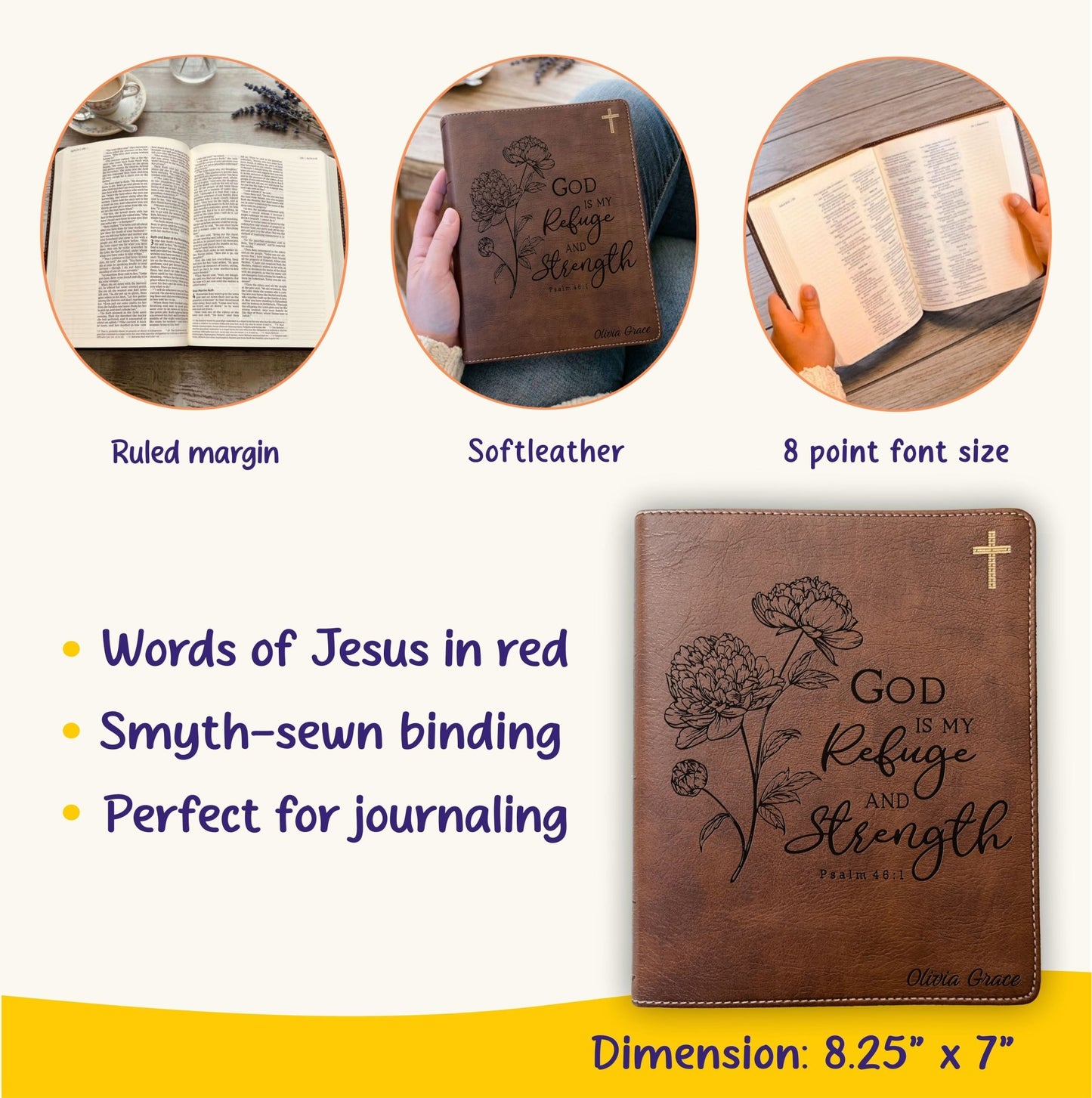 Personalized NIV Journaling Bible, Wide - Margin Red Letter Edition, Floral Design, Custom Engraved Name, Christian & Baptism Gift for women - Religious Books - Aylev