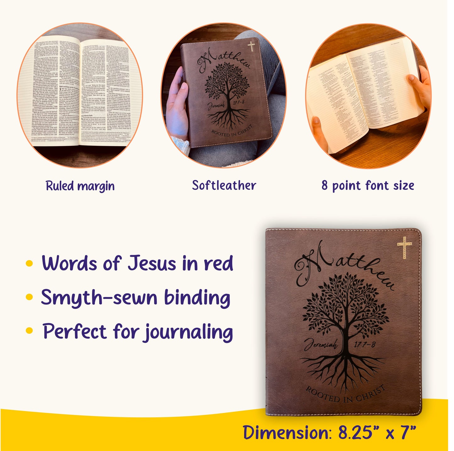 Personalized NIV Journaling Bible, Custom Engraved Name, Rooted in Christ Tree Design, Christian Gift, Bible Gifts for Her, Gifts for Him
