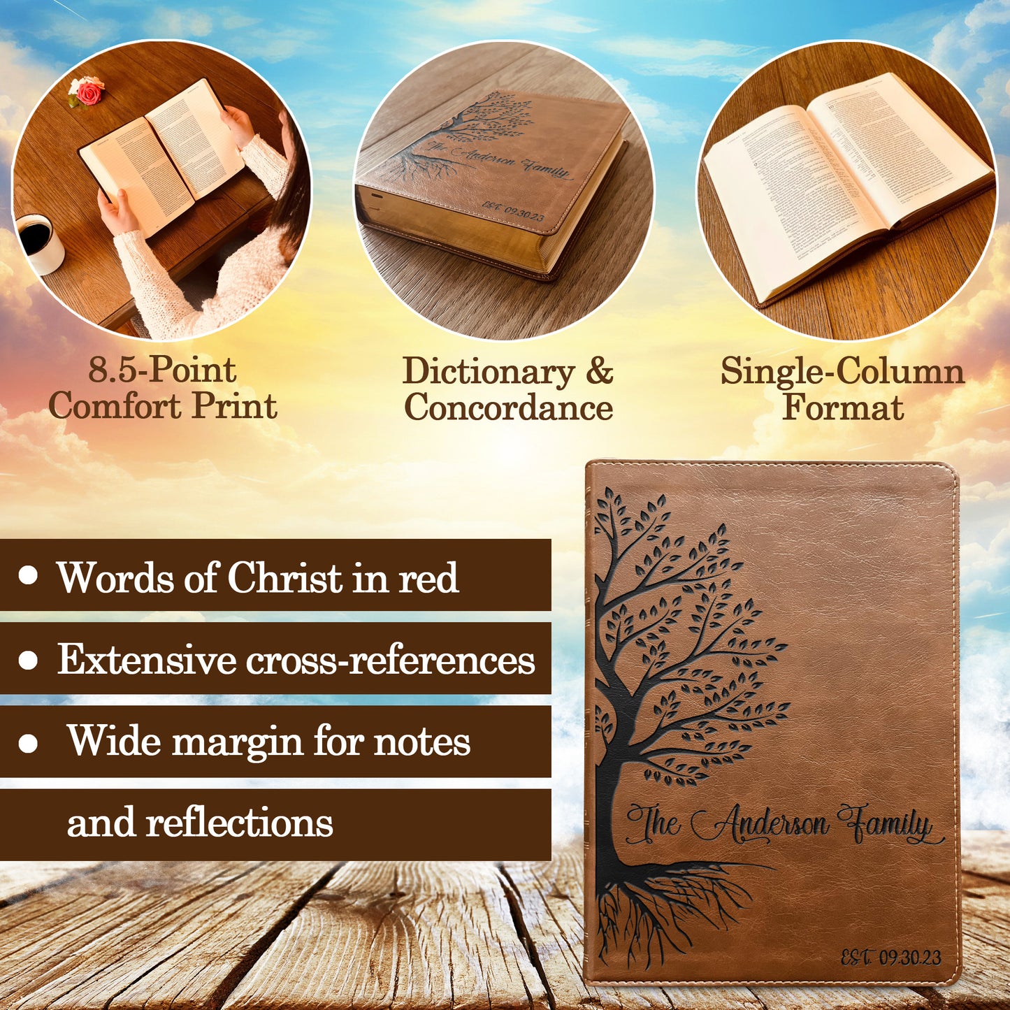 Personalized Family Bible, Custom Engraved NKJV Wide-Margin Family Tree Bible, Wedding Gifts, Anniversary Gifts, Family Bible for Weddings