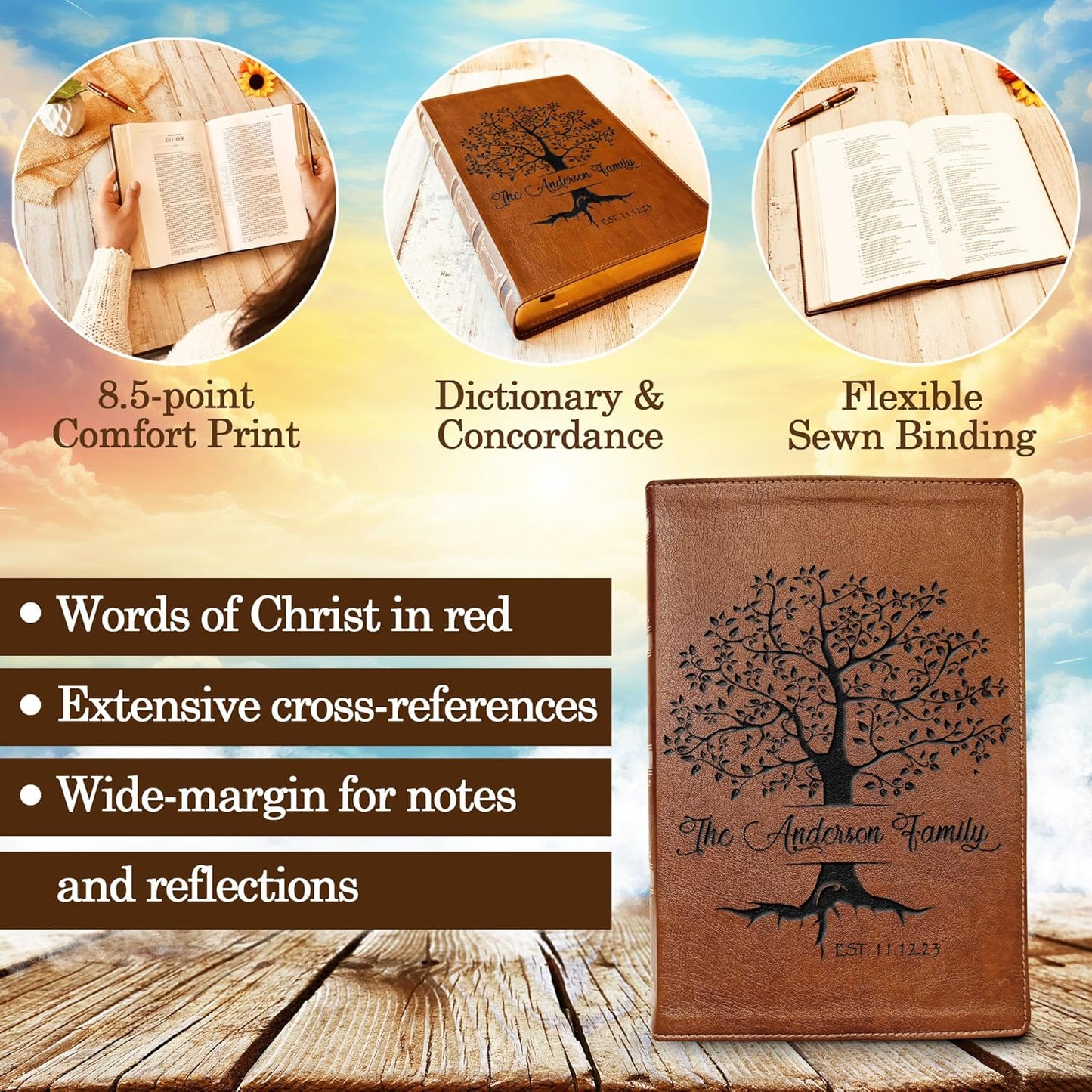 Personalized Family Bible, Custom Engraved NKJV Wide-Margin Family Tree Bible, Wedding Gifts, Anniversary Gifts, Family Bible for Weddings