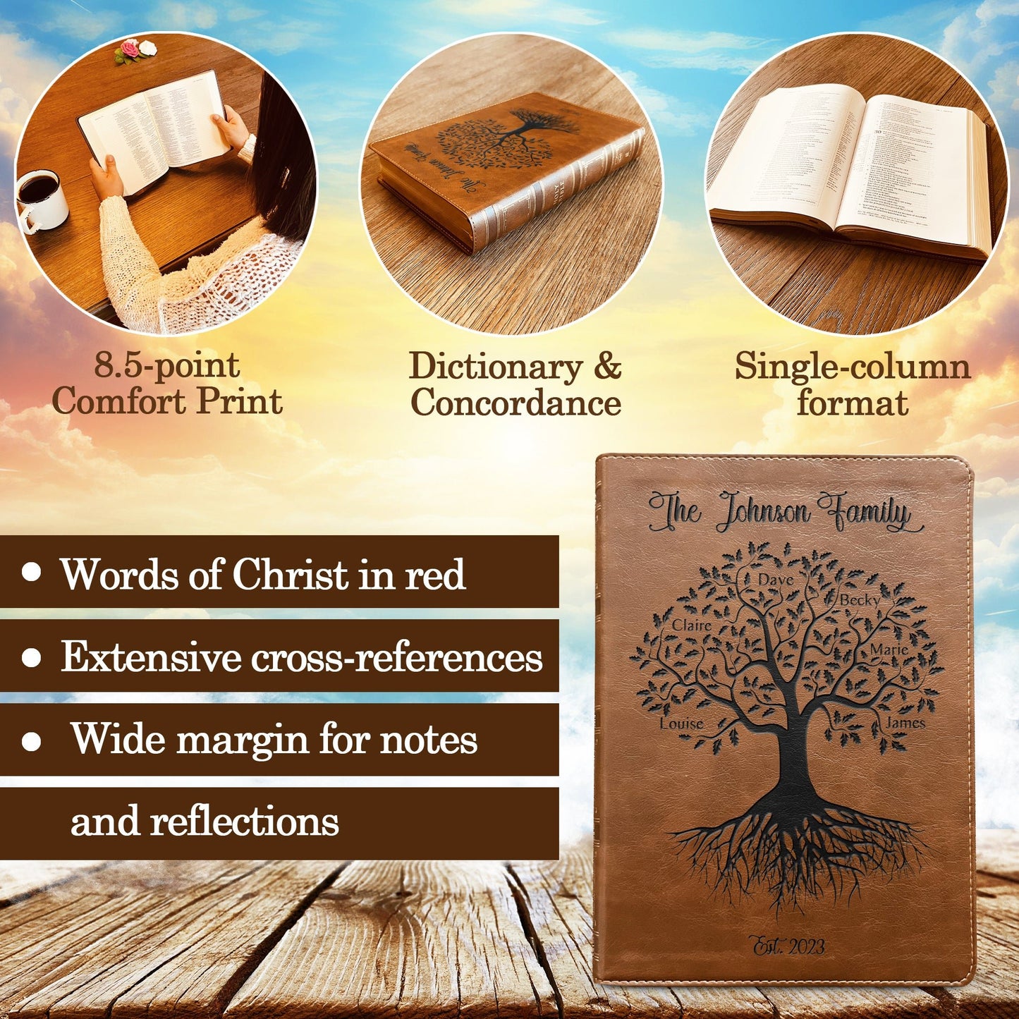 Personalized Family Bible, Custom Engraved NKJV Wide - Margin Family Tree Bible, Wedding Gifts, Anniversary Gifts, Family Bible for Weddings - Religious Books - Aylev
