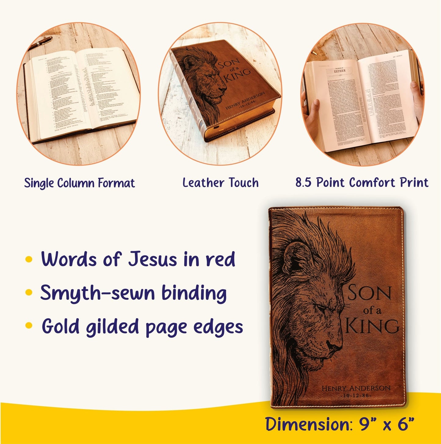 Personalized NKJV Wide - Margin Bible, Son of a King Lion Design, Custom Engraved Name, Christian Gift, Baptism Gift, Bible Gift for Him - Religious Books - Aylev