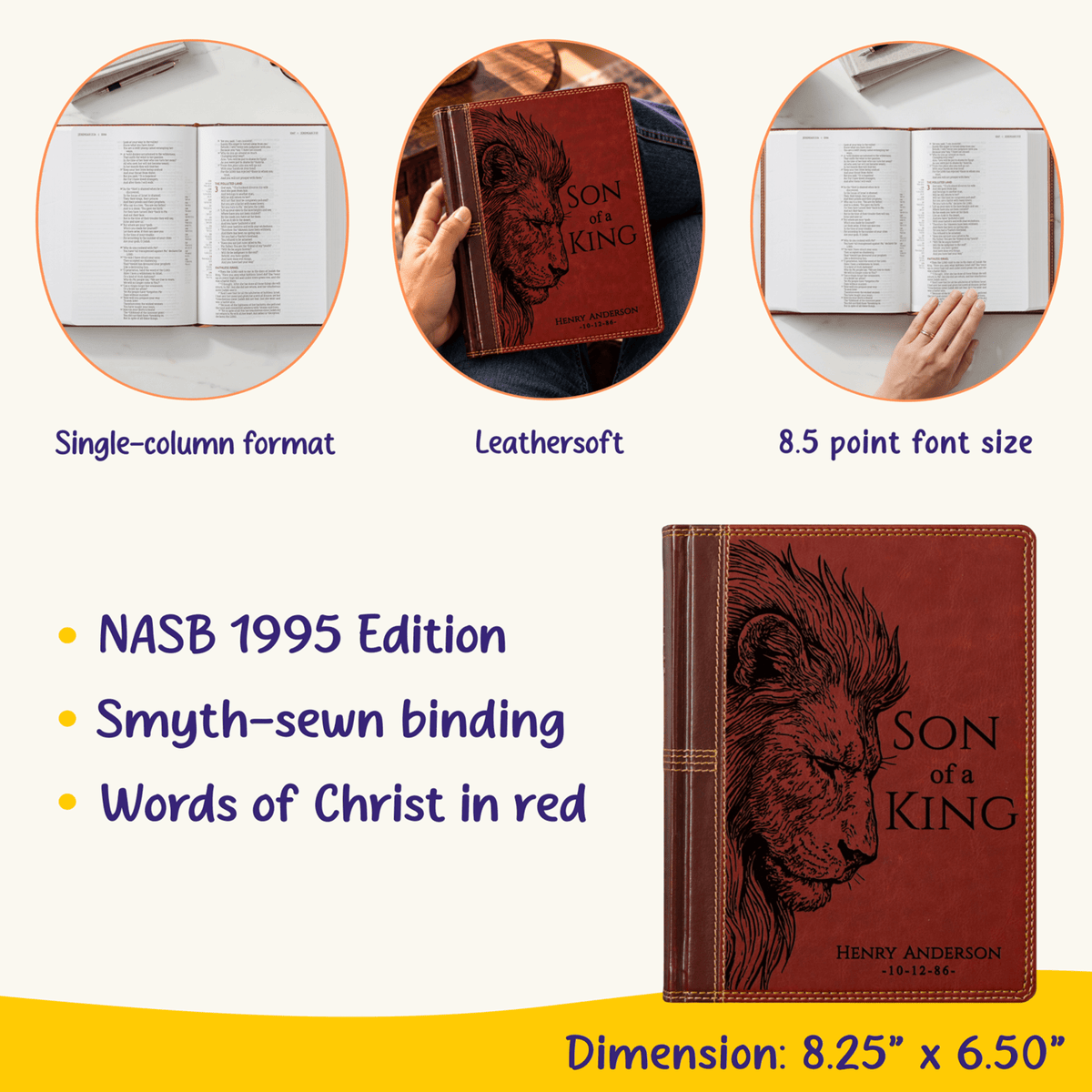 Personalized NASB Single Column Reference Bible, Wide Margin Red Letter, Custom Engraved Name, Christian & Baptism Gift for Men - Religious Books - Aylev