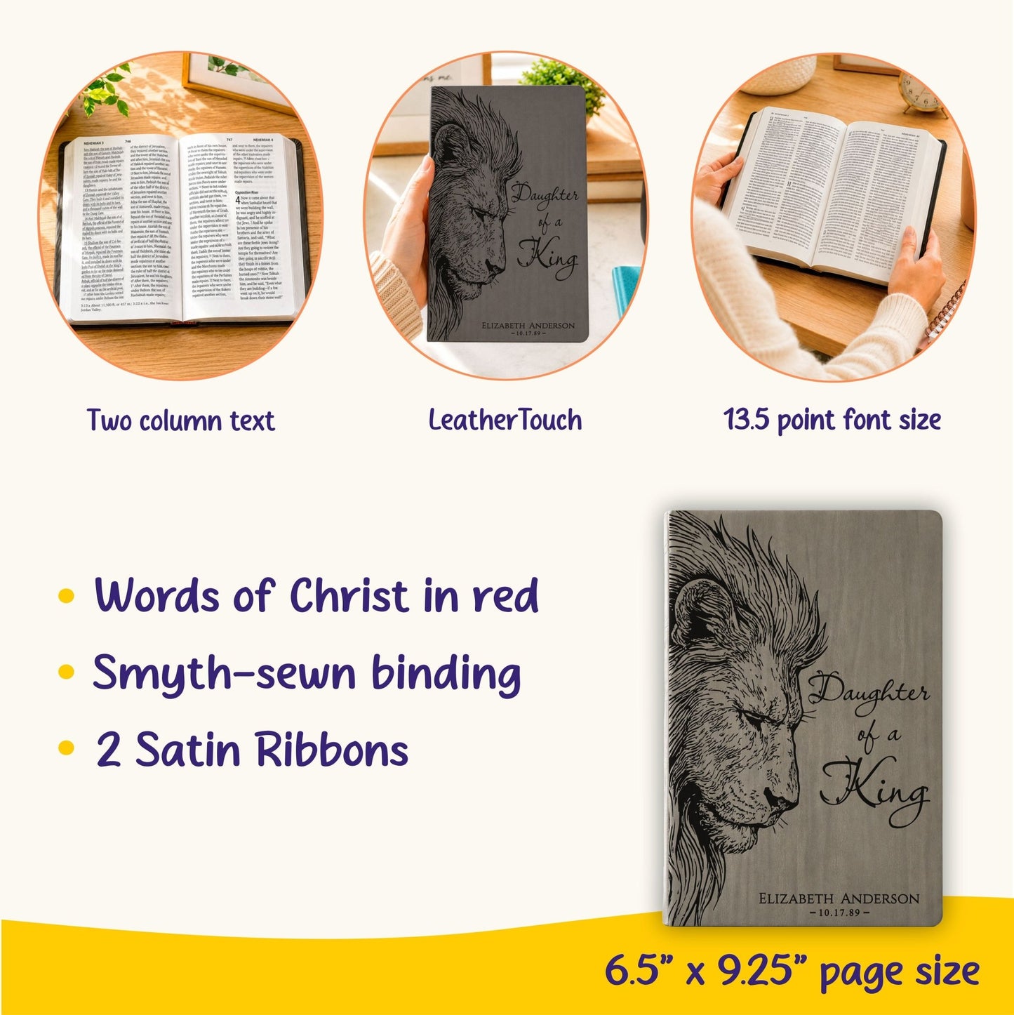 Personalized NASB 2020 Giant Print Bible, Custom Engraved Large Print, 13.5 pt Font, Red Letter, Christian Baptism Gift, Bible Gift for Her - Religious Books - Aylev