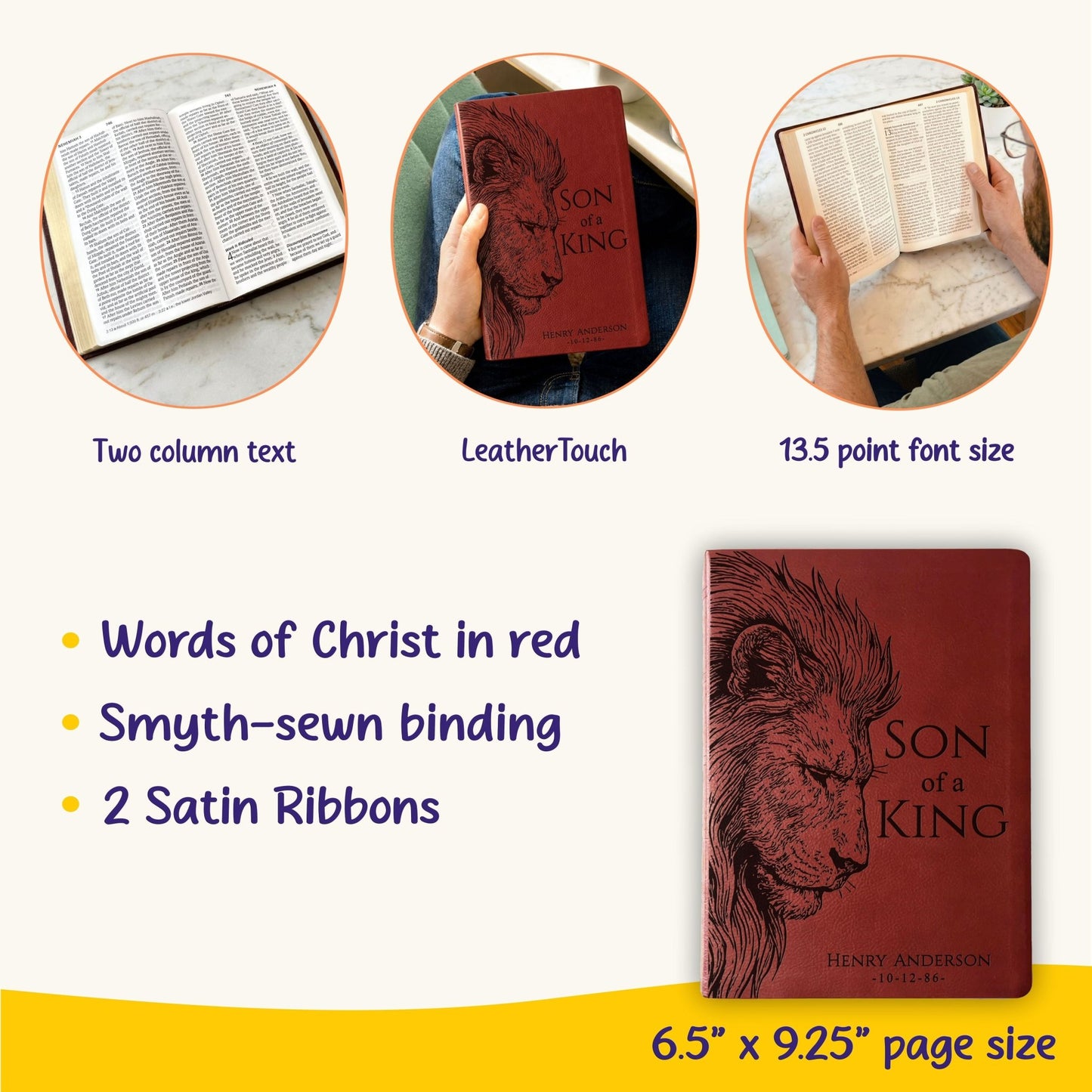 Personalized NASB Giant Print Bible, Son of a King Lion Design, Custom Engraved Name, Christian Gift, Baptism Gift, Bible Gift for Him - Religious Books - Aylev