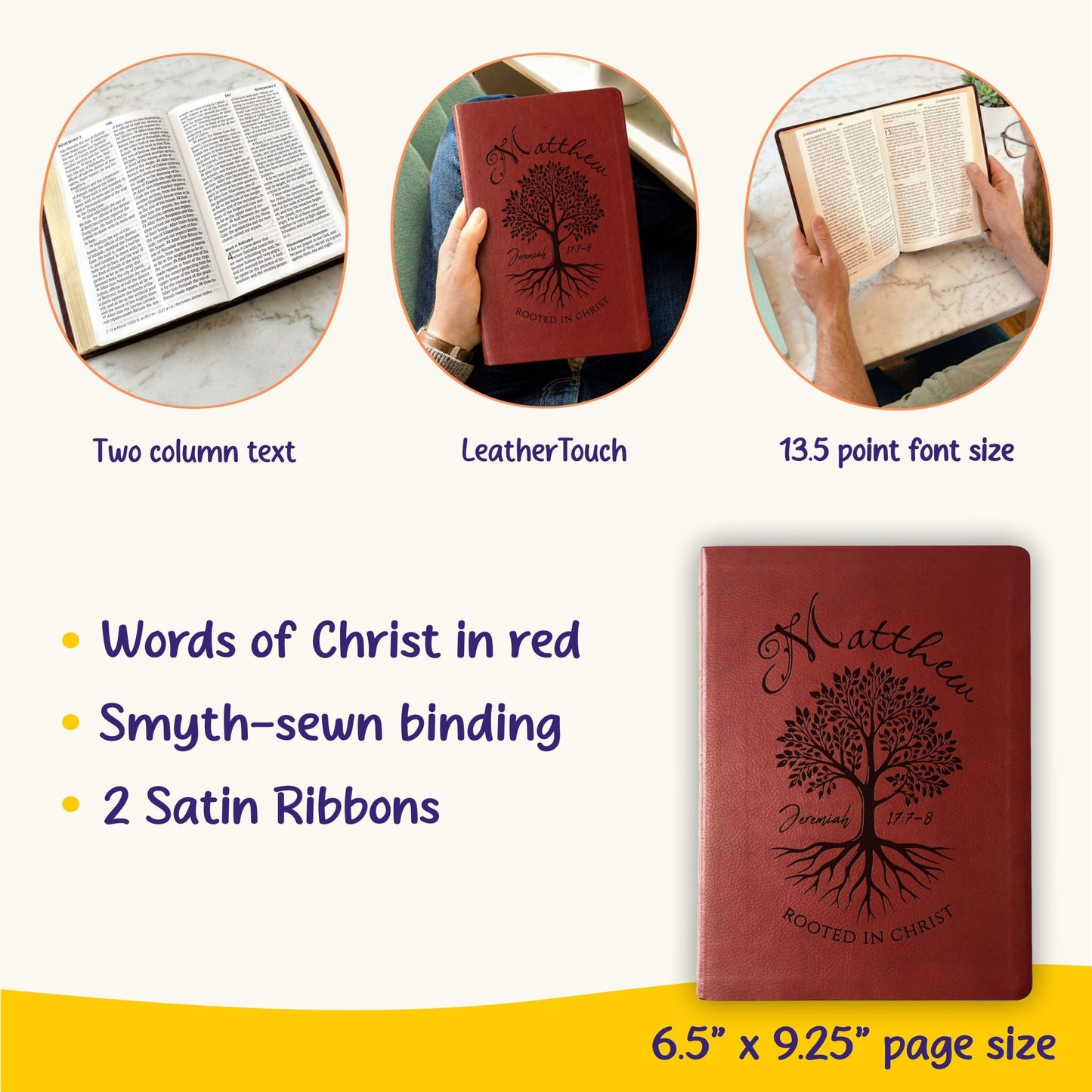 Personalized NASB Giant Print Bible, Custom Engraved Name, Rooted in Christ Tree Design, Christian Gift, Bible Gifts for Her, Gifts for Him - Religious Books - Aylev