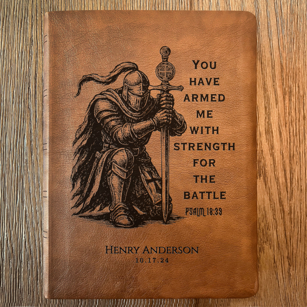 Personalized Bible for Men, NASB Giant Print, Customized Bible Engraved Name, Knight Warrior Design, Christian Gift, Bible Gifts for Him