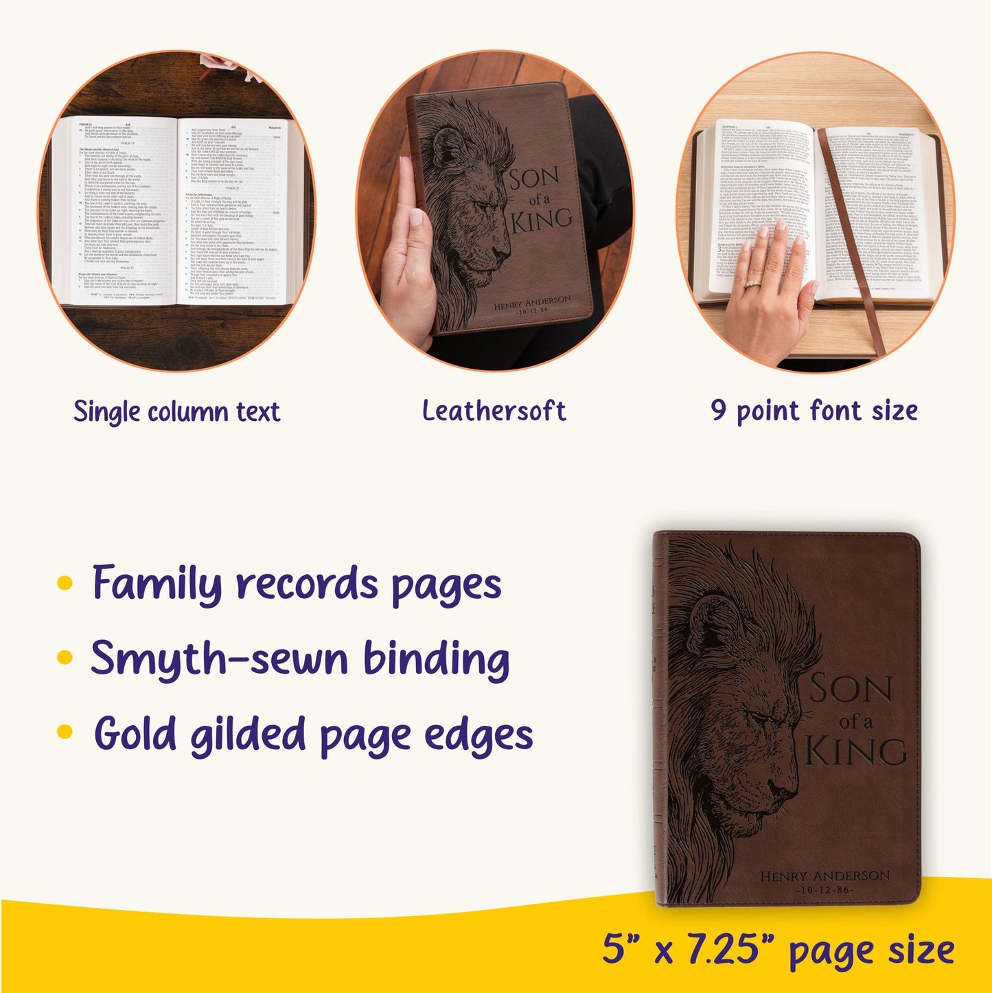 Personalized NASB 1995 Large Print Compact Bible, Son of a King Lion Design, Custom Engraved Name, Christian Gift, Bible Gift for Him - Religious Books - Aylev