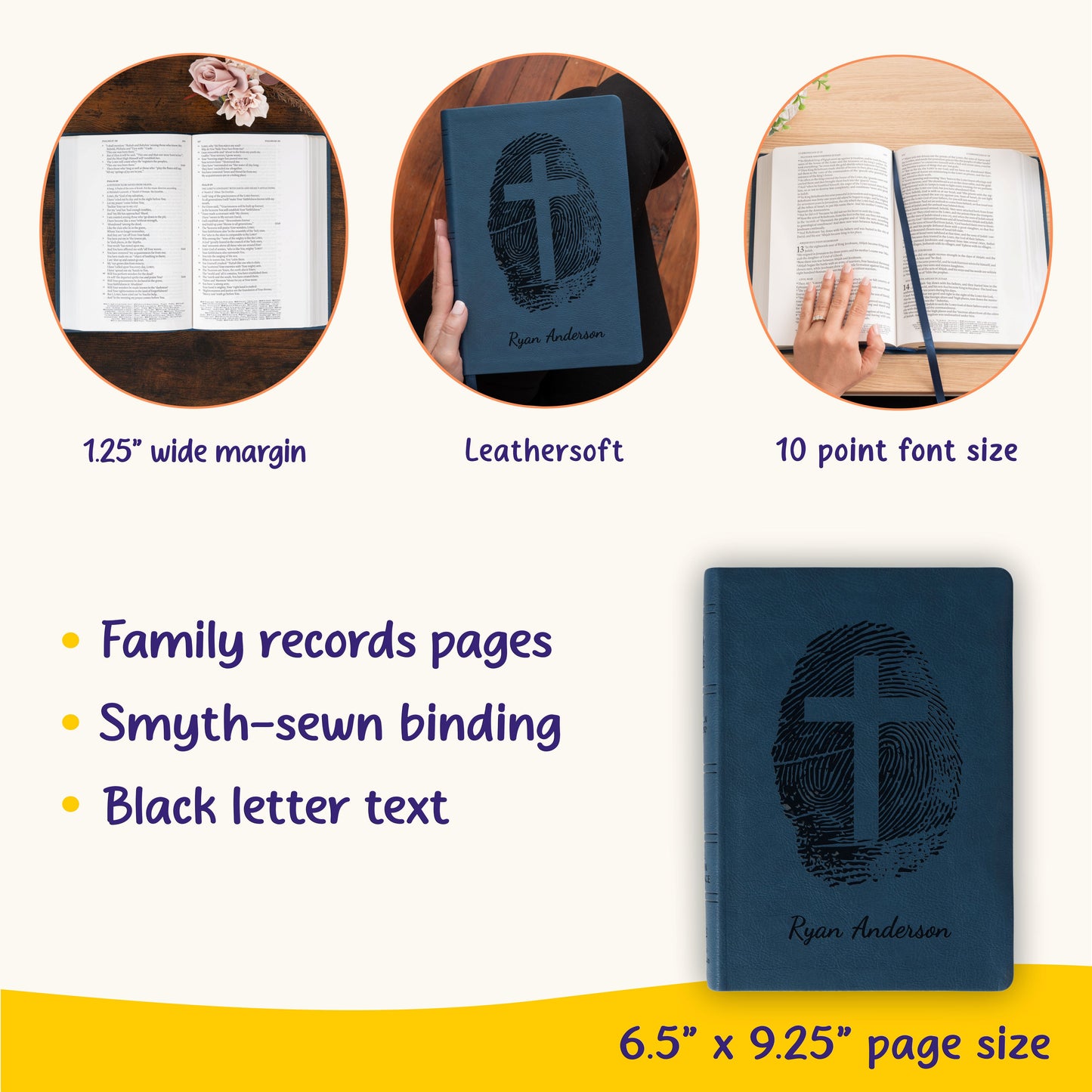 Personalized NASB Bible, Custom Fingerprint & Cross Design with Name Engraved, Wide Margin Bible, Gifts for Baptism, Wedding, Confirmation