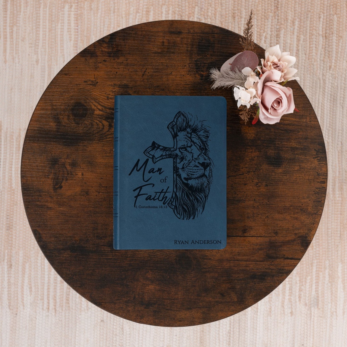 Personalized NASB Wide - Margin Bible, Custom Bible Engraved Name, Man of Faith Lion Design, Christian Gift, Baptism Gift, Bible Gift for Him - Religious Books - Aylev
