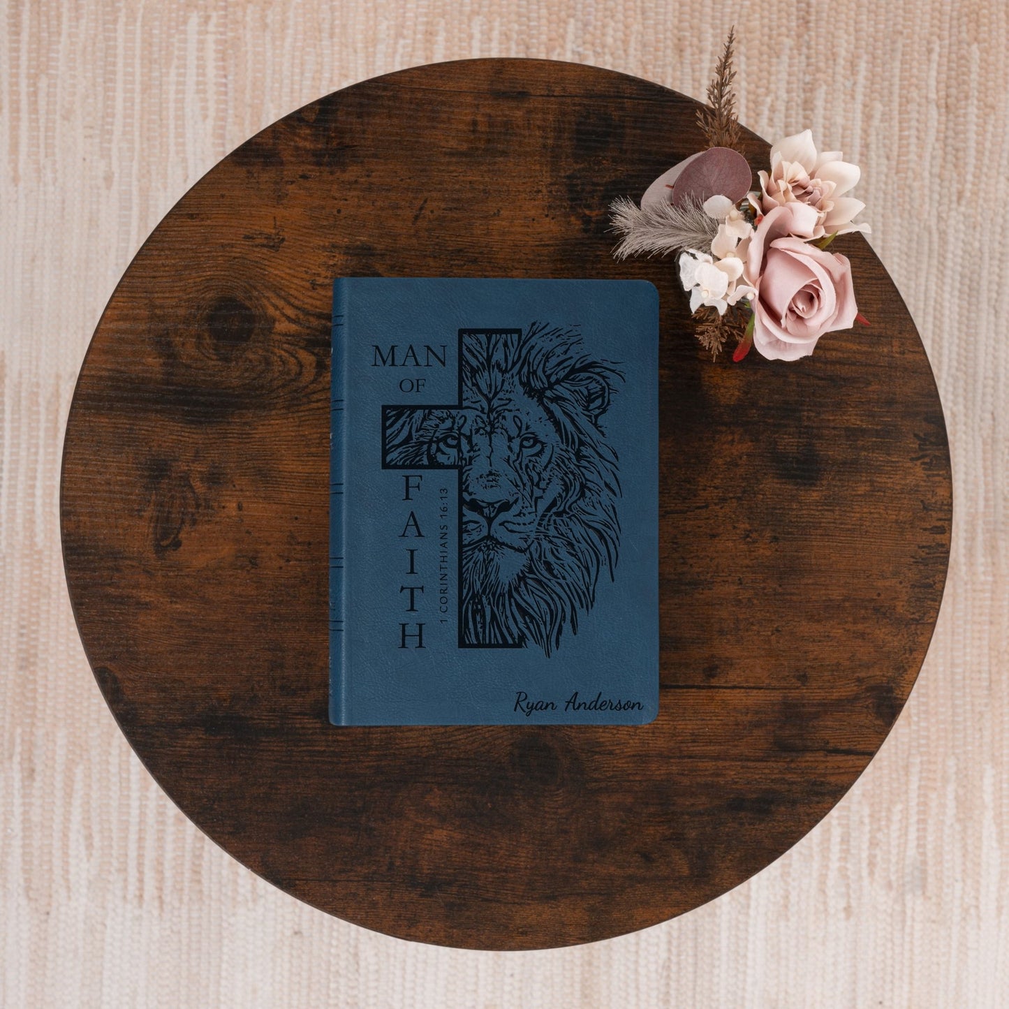 Personalized NASB Wide - Margin Bible, Custom Bible Engraved Name, Man of Faith Lion Design, Christian Gift, Baptism Gift, Bible Gift for Him - Religious Books - Aylev