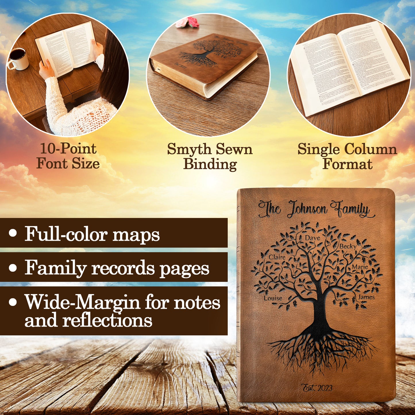 Personalized Family Bible | Custom NASB Family Tree Wide Margin Bible | Engraved Bible for Wedding Bible Christian Gifts NASB Family Bible - Aylev