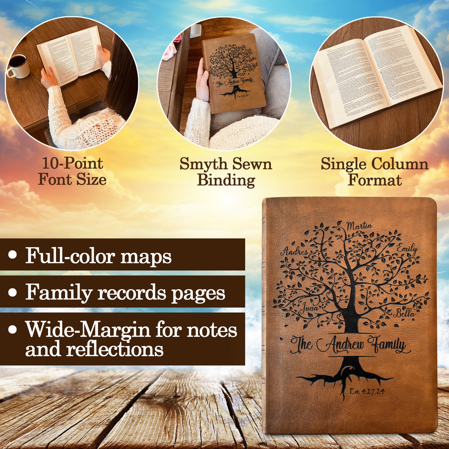Personalized Family Bible | Custom NASB Family Tree Wide Margin Bible | Engraved Bible for Wedding Bible Christian Gifts NASB Family Bible - Aylev