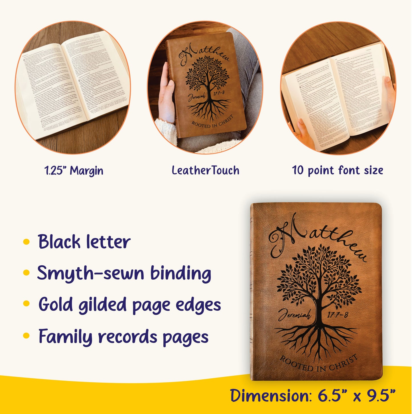 Personalized NASB Wide Margin Bible, Custom Engraved Name, Rooted in Christ Tree Design, Christian Gift, Bible Gifts for Her, Gifts for Him
