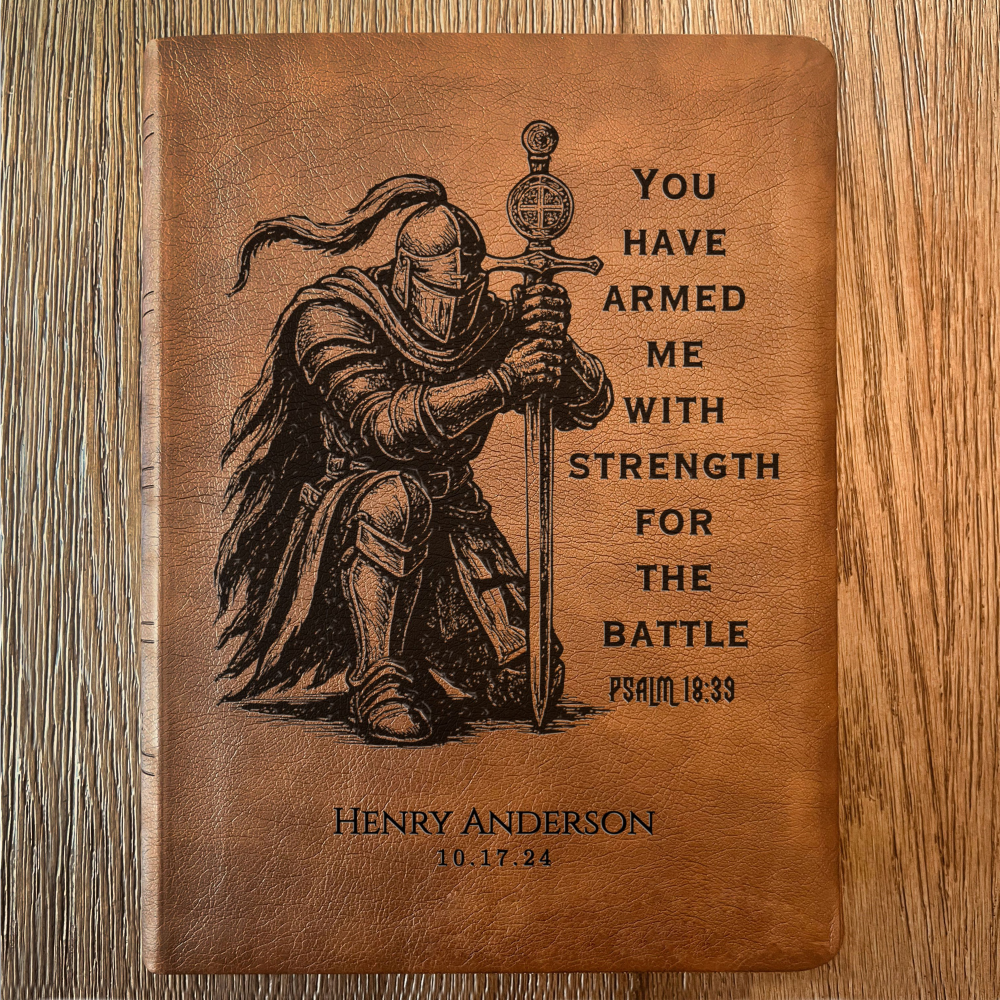 Personalized Bible for Men, NASB Wide Margin Bible, Custom Bible Engraved Name, Knight Warrior Design, Christian Gift, Bible Gifts for Him
