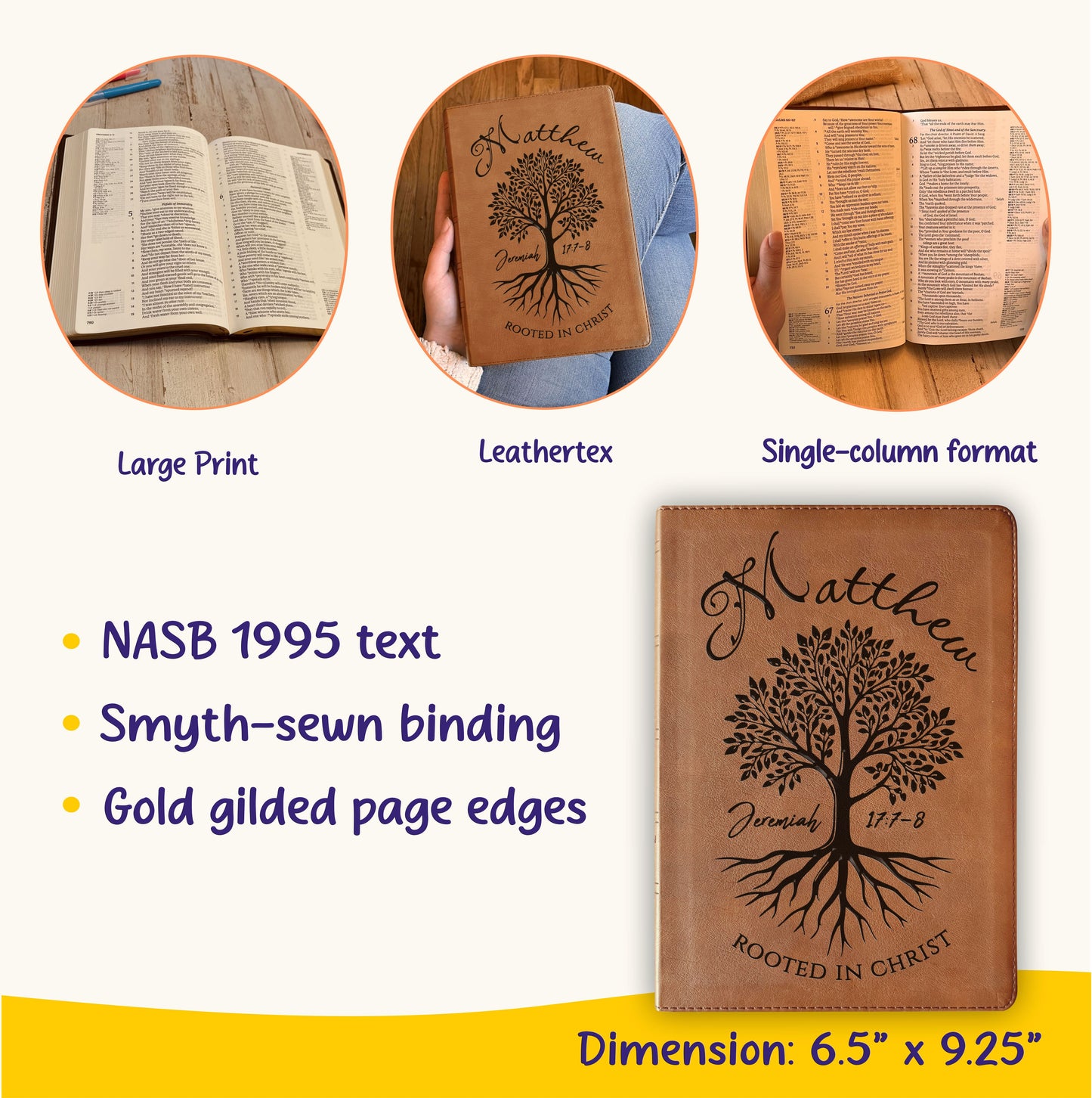 Personalized NASB 1995 Bible, Custom Engraved Name, Rooted in Christ Tree Design, Christian Gifts, Bible Gifts for Her, Bible Gifts for Him