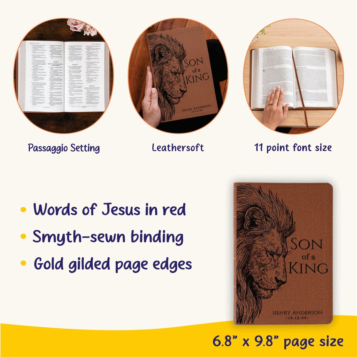 Personalized NASB 1995 Thinline Bible, Son of a King Lion Design, Custom Engraved Name, Christian Gift, Baptism Gift, Bible Gift for Him - Religious Books - Aylev