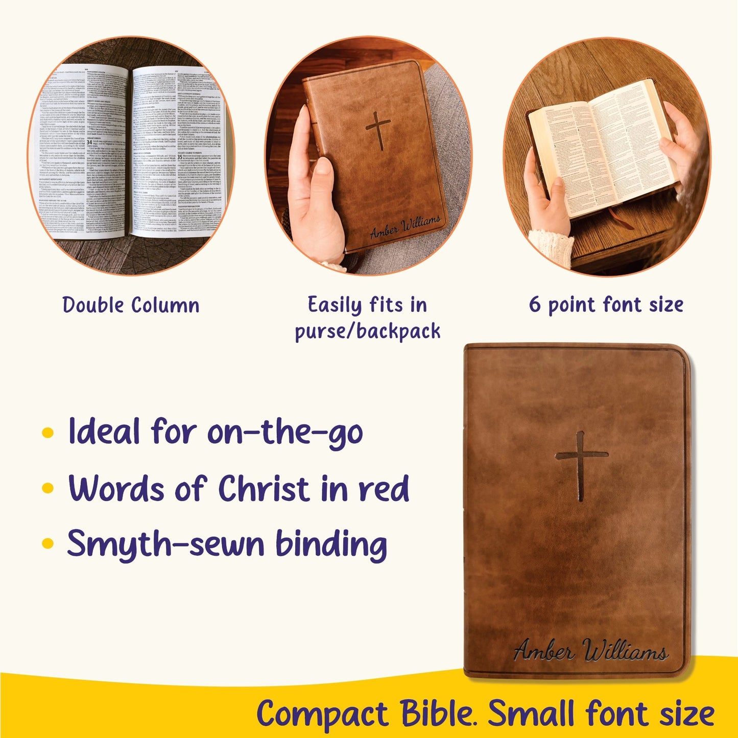 Custom KJV Bible with Name Engraved, Compact Holy Bible, Custom Bible Name Engraved, King James Version Bible, Christian Gifts Baptism Gifts - Religious Books - Aylev