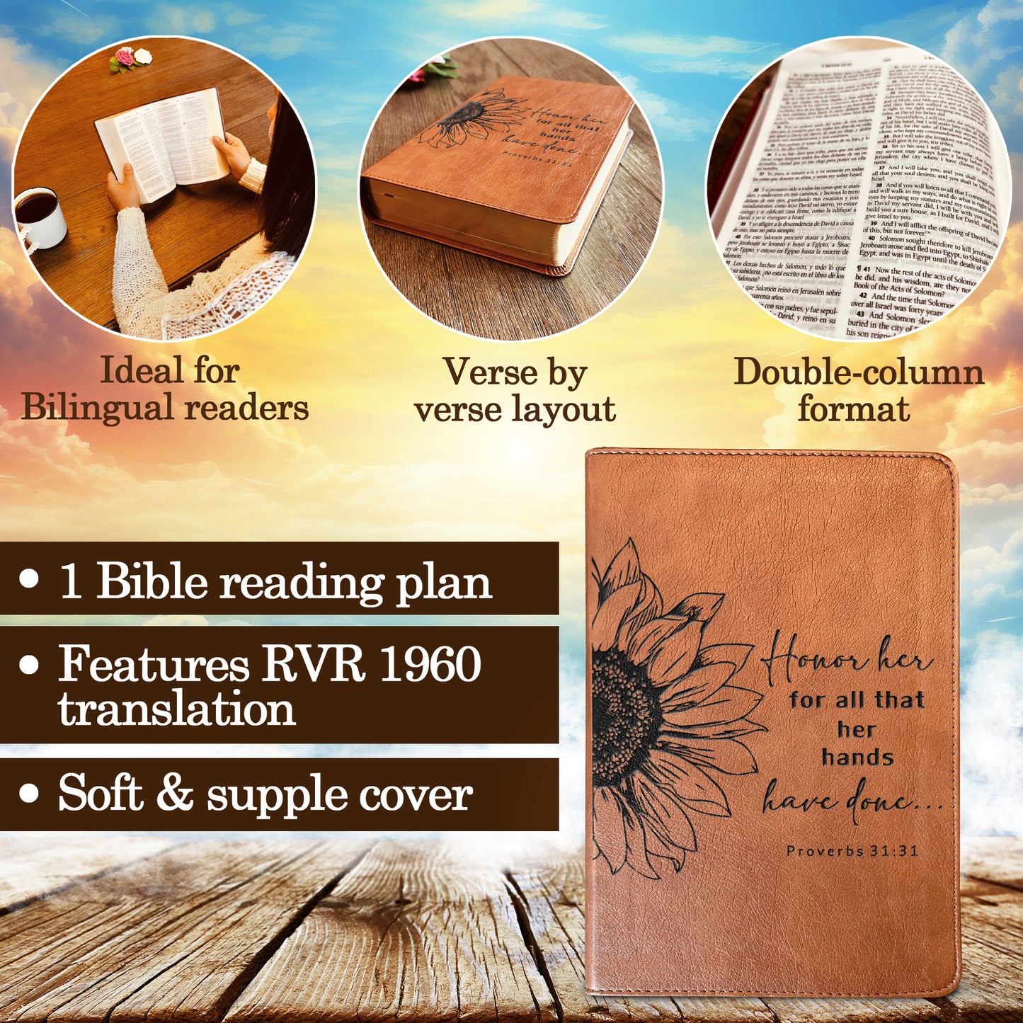 Custom Engraved English/Spanish Parallel Bible, ESV/RVR Double Column Verse by Verse, Personalized Christian Gifts for Women, Baptism Gifts - Religious Books - Aylev