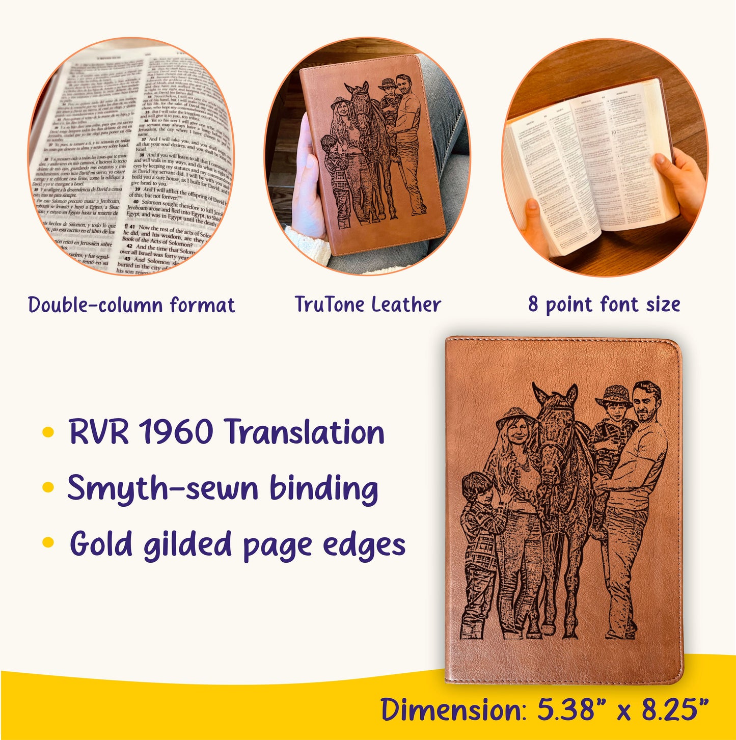 Personalized ESV/RVR 1960 Bible, Photo Engraved Cover, English/Spanish Bilingual Bible, Christian Gift, Baptism Gifts, Custom Engraved Bible