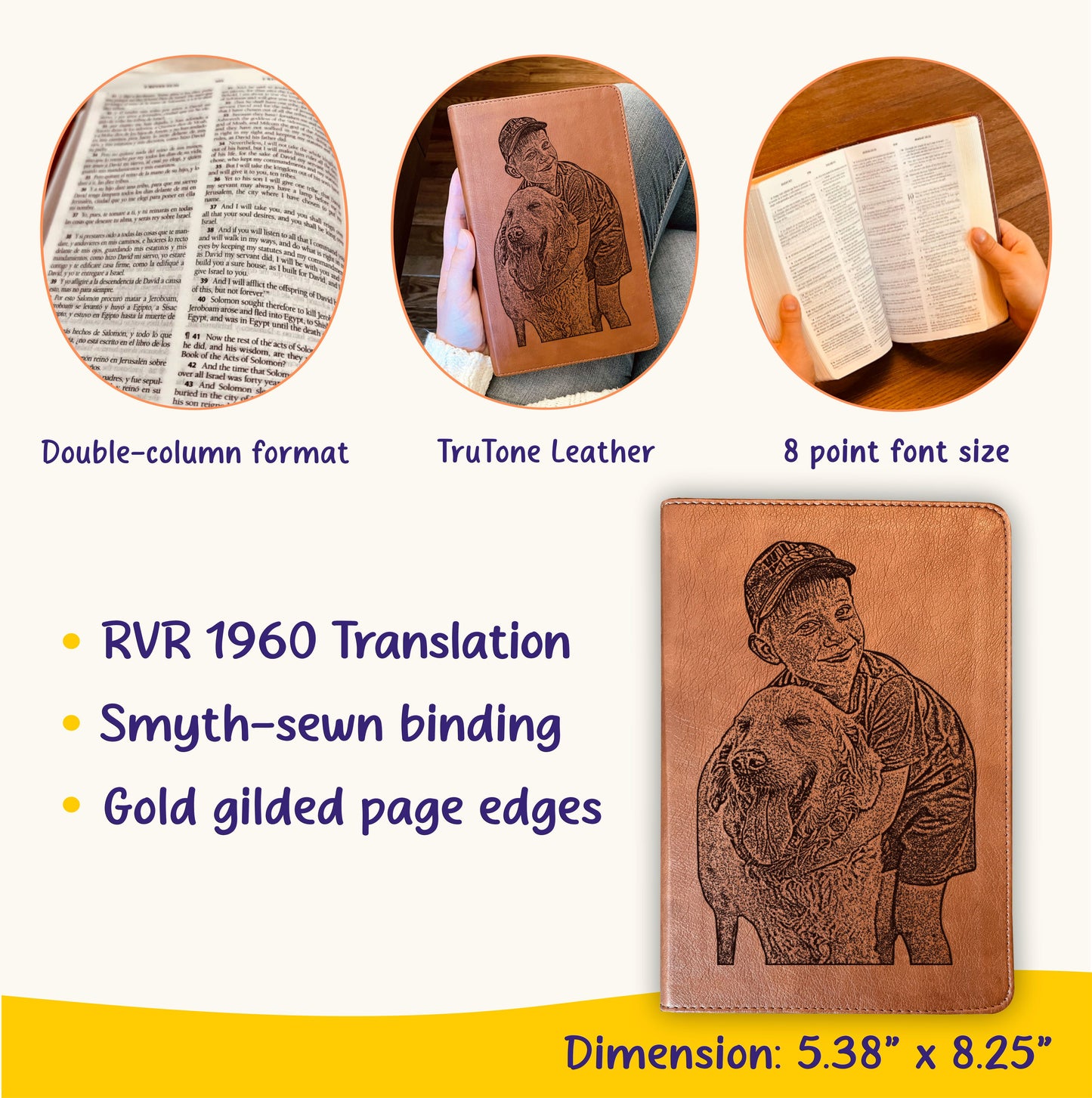 Personalized ESV/RVR 1960 Bible, Photo Engraved Cover, English/Spanish Bilingual Bible, Christian Gift, Baptism Gifts, Custom Engraved Bible