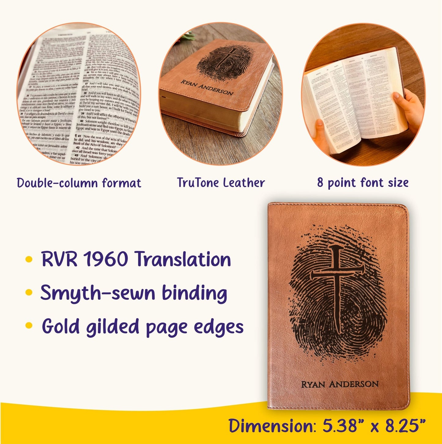 Personalized ESV RVR Parallel Bible, Custom Fingerprint & Cross Design with Name Engraved, Bilingual Bible, Gift for Baptism, Wedding - Religious Books - Aylev
