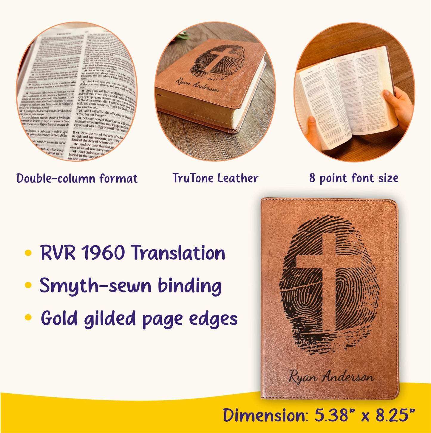 Personalized ESV RVR Parallel Bible, Custom Fingerprint & Cross Design with Name Engraved, Bilingual Bible, Gift for Baptism, Wedding - Religious Books - Aylev