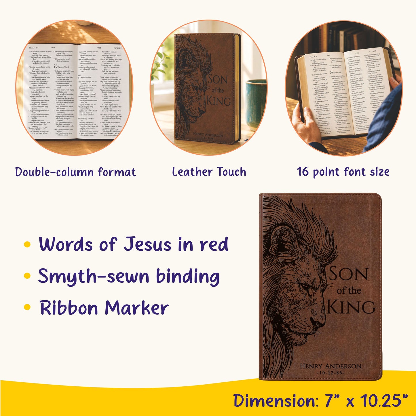 Personalized NLT Super Giant Print Bible, Custom Lion Design with Engraved Name, New Living Translation, Christian Baptism & Wedding Gift